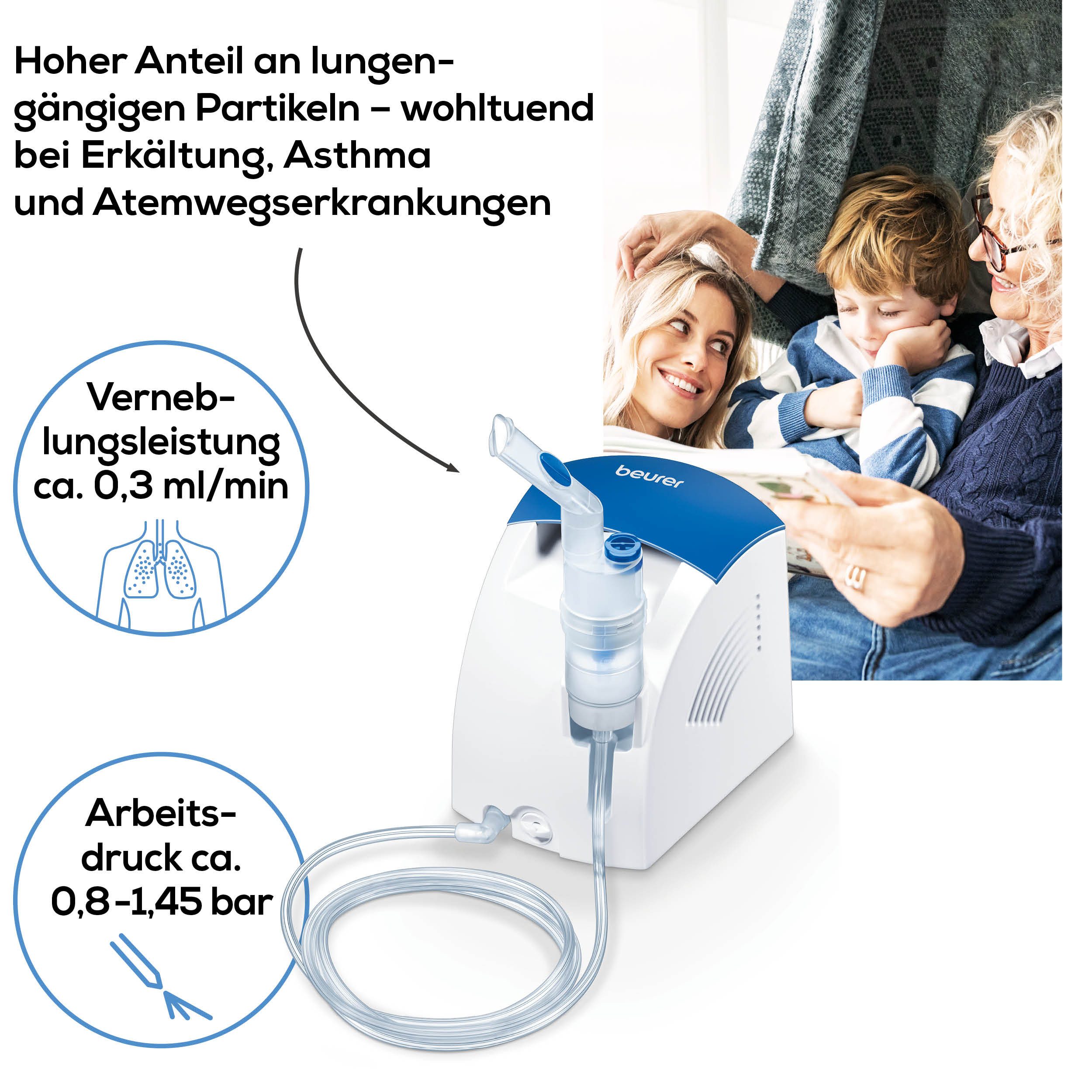 BEURER Inhalationsgerät IH 26 mit kurzer Inhalationszeit dank extra hoher Verneblungsleistung, Zur Behandlung der oberen und unteren Atemwege, wie z.B. bei Asth – Bild 4 von 5
