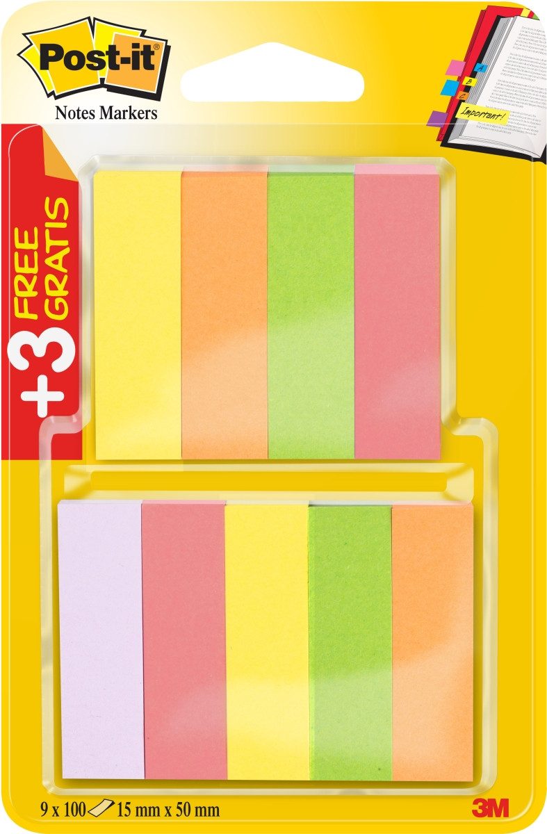 Haftnotizblock Haftstreifen Page Marker schmal, 15x50mm 6 x100 Blatt+ 3x 100 Blatt n.
