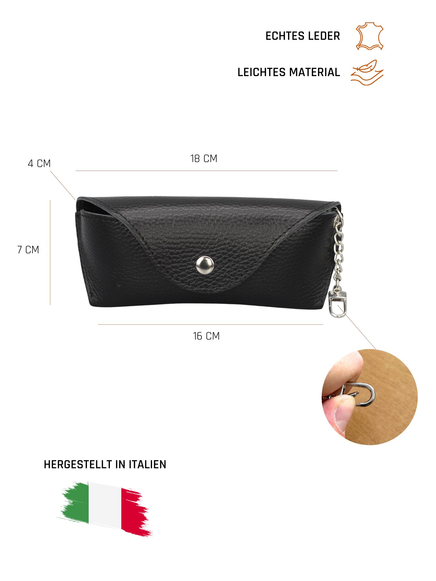 Adel Bags Brillenetui Sandra Brillenetui Damen und Herren aus echtem Leder, Schutzhülle, hergestellt in Italien