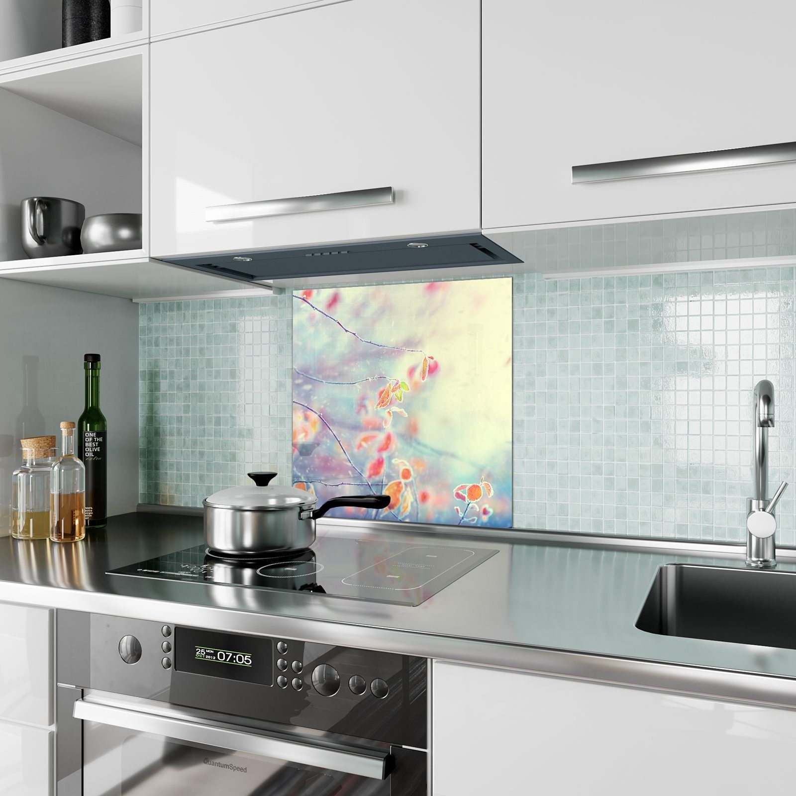 Primedeco Küchenrückwand Küchenrückwand Spritzschutz Gefrorene mit Glas Motiv Zweige