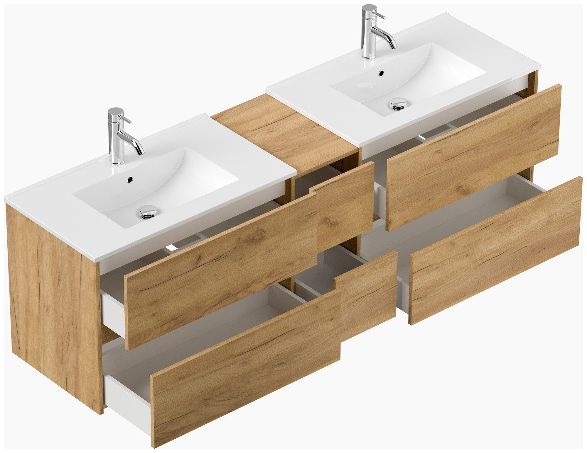 Magnolia Home Waschtisch Badmöbelset Taifun 190cm 5tlg mit 2x Spiegelschrank & 2x Seitenschrank