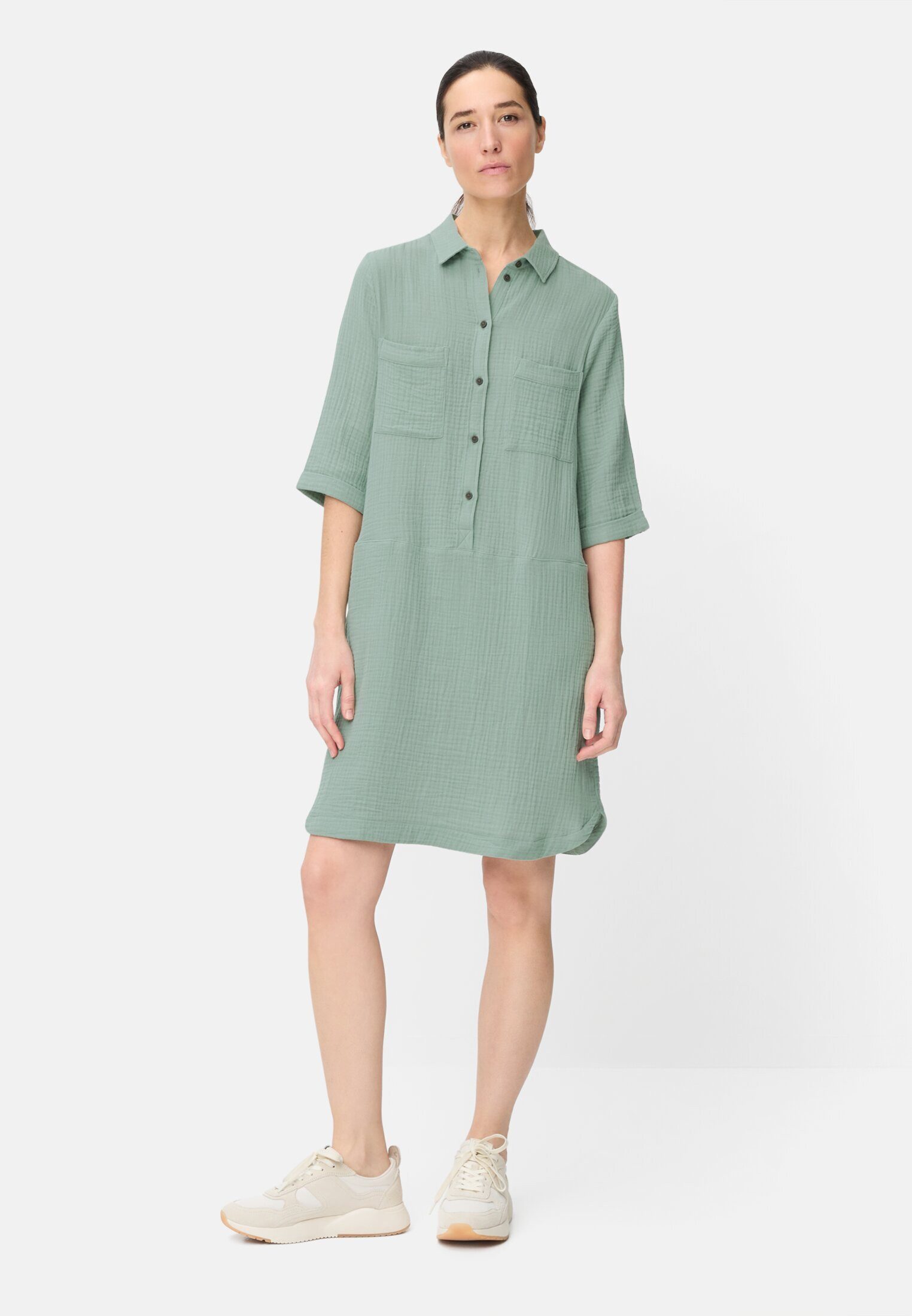 camel active Sommerkleid mit Knopfleiste Dreiviertelarm