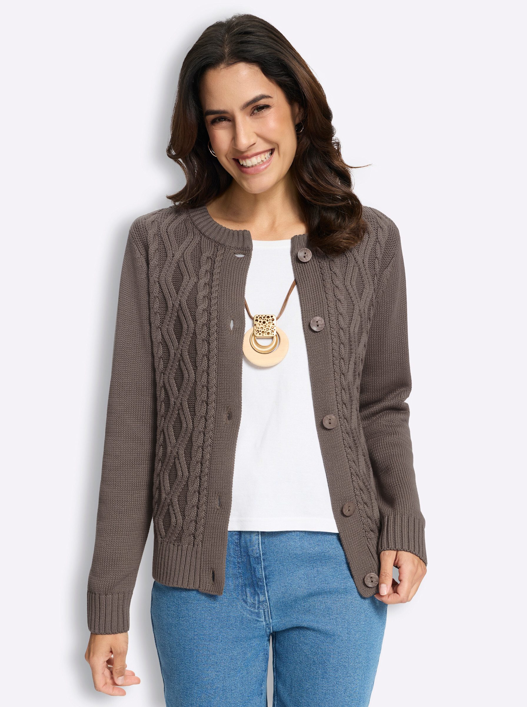 Witt Strickjacke Strickjacke Langarm Links-Strick, Zopfmuster