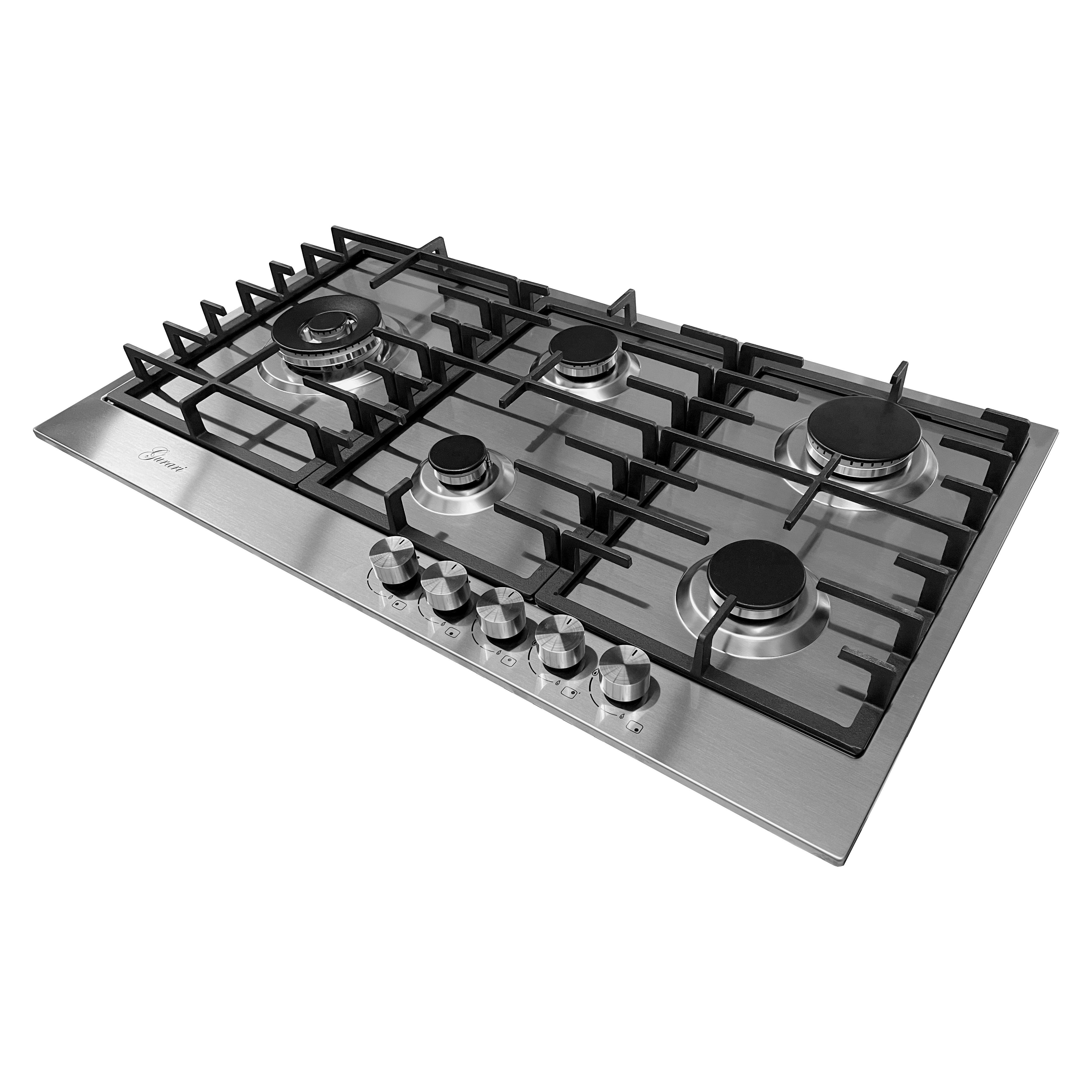 GURARI Gas-Kochfeld GCH FG 755+WOK Adapter, Einbaukochfeld aus Edelstahl 75 cm, Edelstahl, 4,0 KW WOK, 5 Gasbrenner,Erdgas, FL.Gas