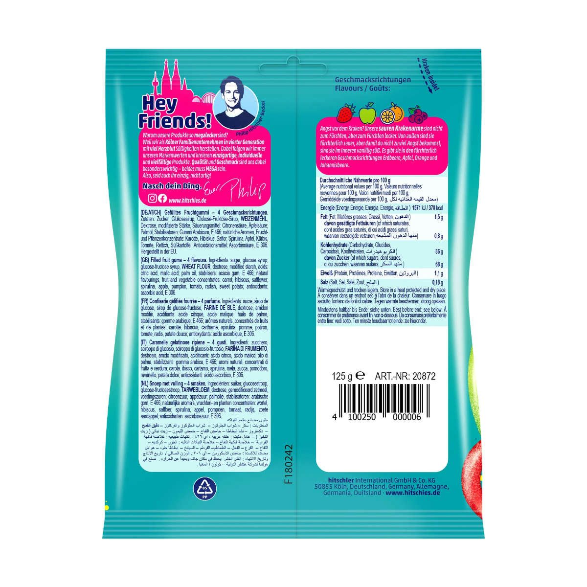 hitschies Süßigkeit, Hitschies Saure Krakenarme Fruchtgummi mit vanilliger Füllung 125g