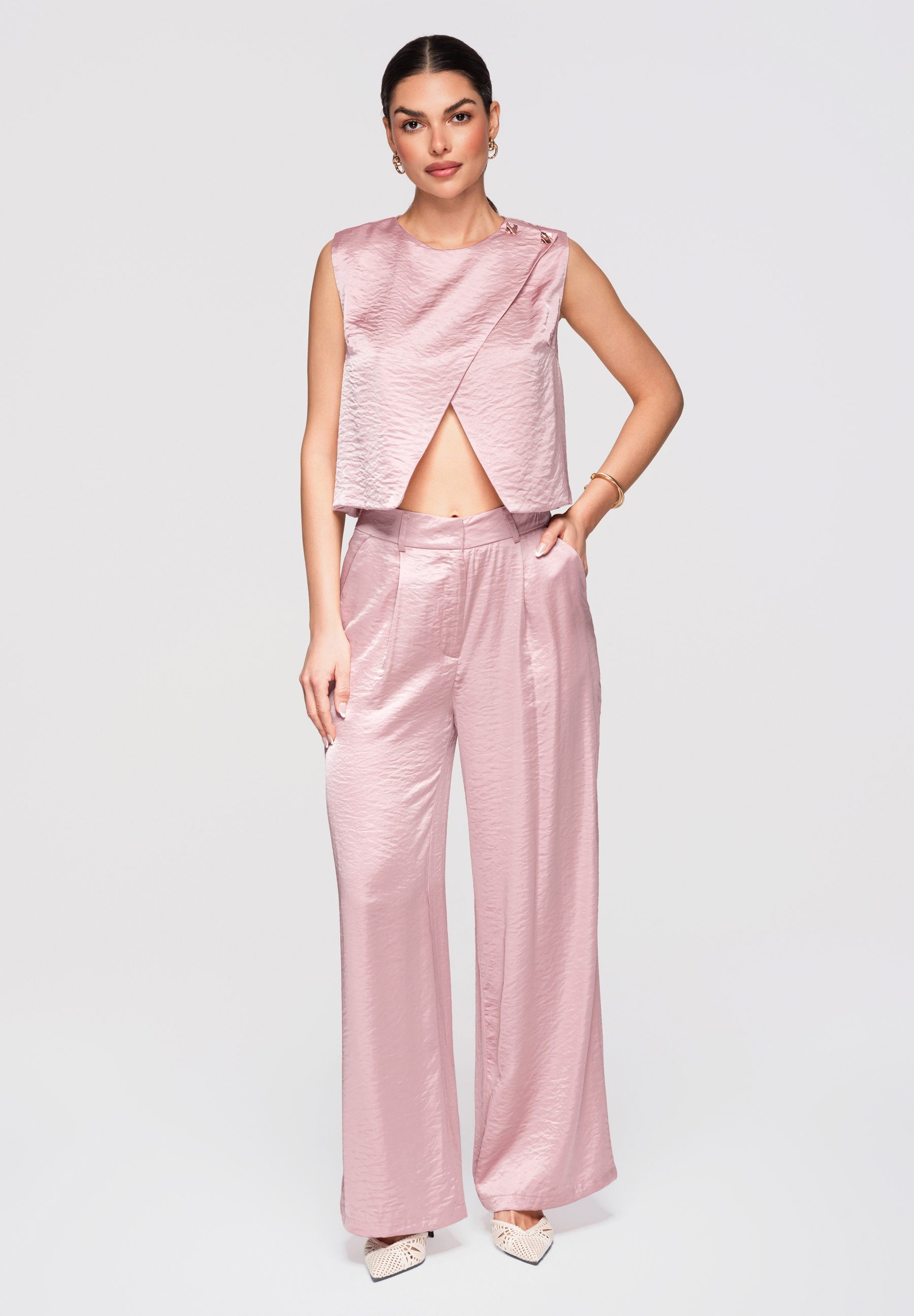 OMBRE Palazzohose Damen Wide Leg Hose High Waist Elegant (kein Set, 1-tlg) Modellierende Abnäher vorne