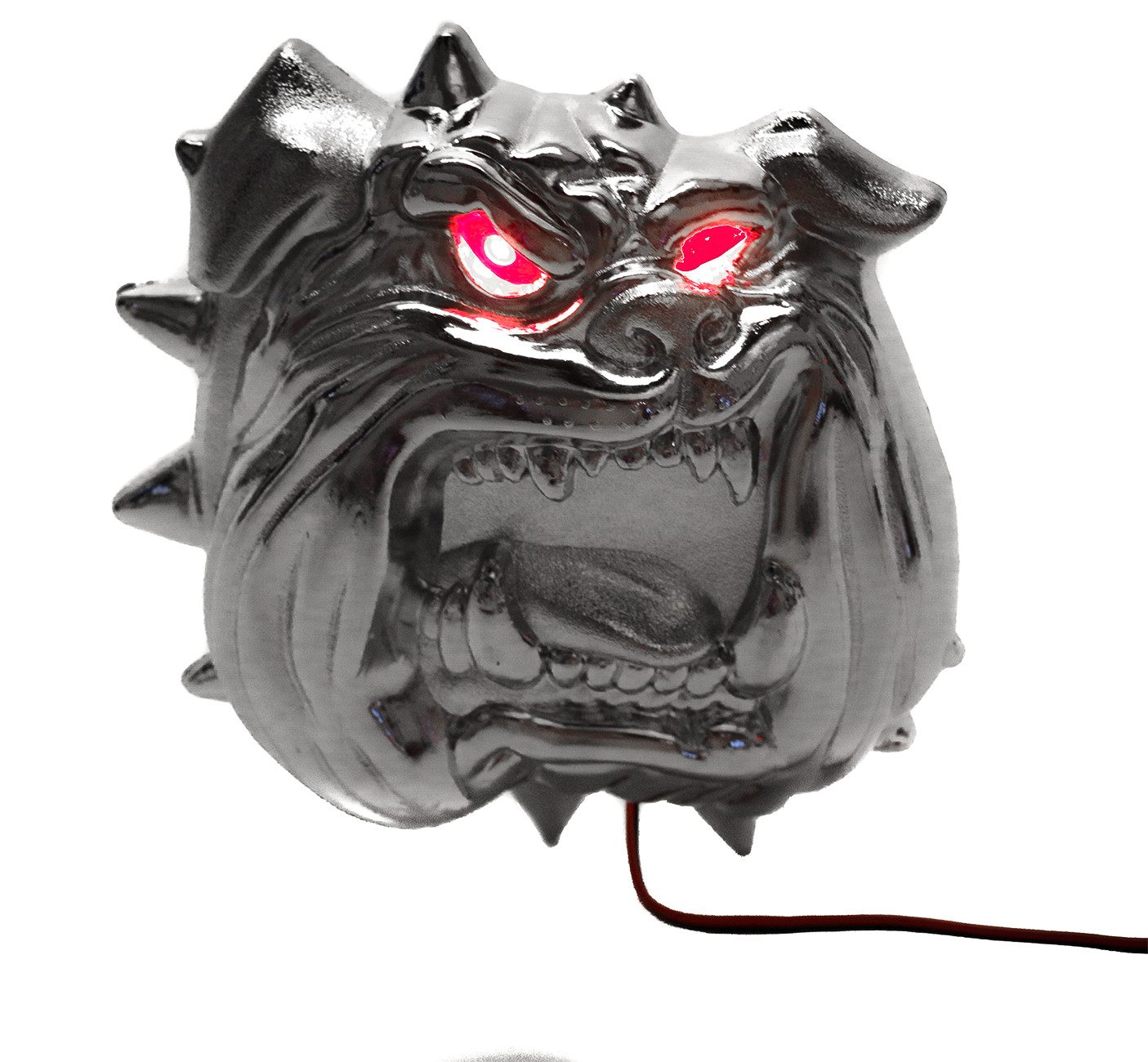 All Ride Dekofigur Bulldoggen-Kopf mit rot leuchtenden Augen in Chrom-Optik, LKW Innenbeleuchtung 24 Volt