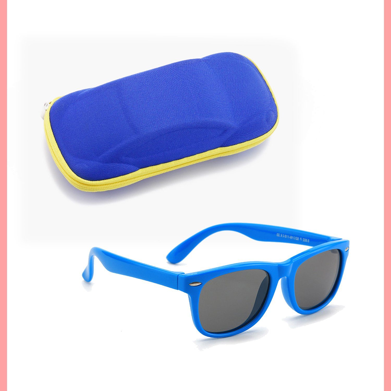 Olotos Sonnenbrille Sonnenbrille für Kinder Mädchen Jungen Gummi 100% UV400 Schutz Brille Blau mit Brillenetui