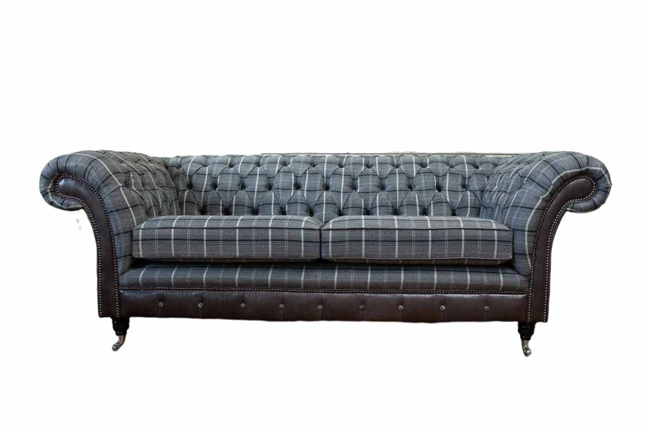 JVmoebel Sofa Designer Grauer Chesterfield Dreisitzer Polster Couch 3-Sitzer Neu, Made In Europe