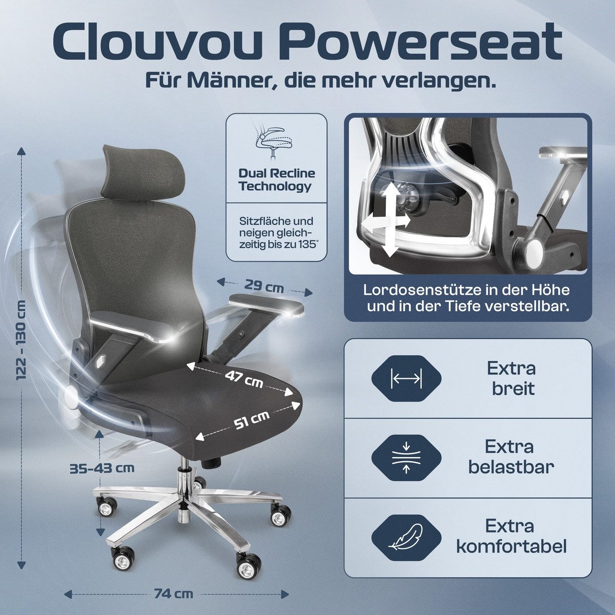 CLOUVOU Schreibtischstuhl PowerSeat Bürostuhl Ergonomisch, Gaming günstig online kaufen