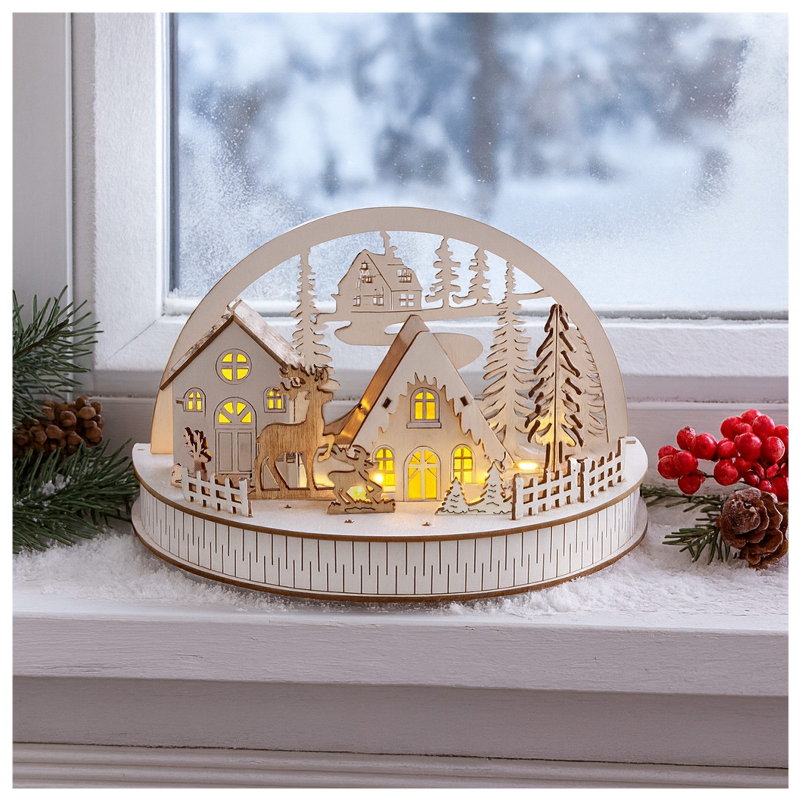 HTI-Living Weihnachtsfigur LED Dekobogen Winterdorf und Rehe (Stück, 1 St., günstig online kaufen