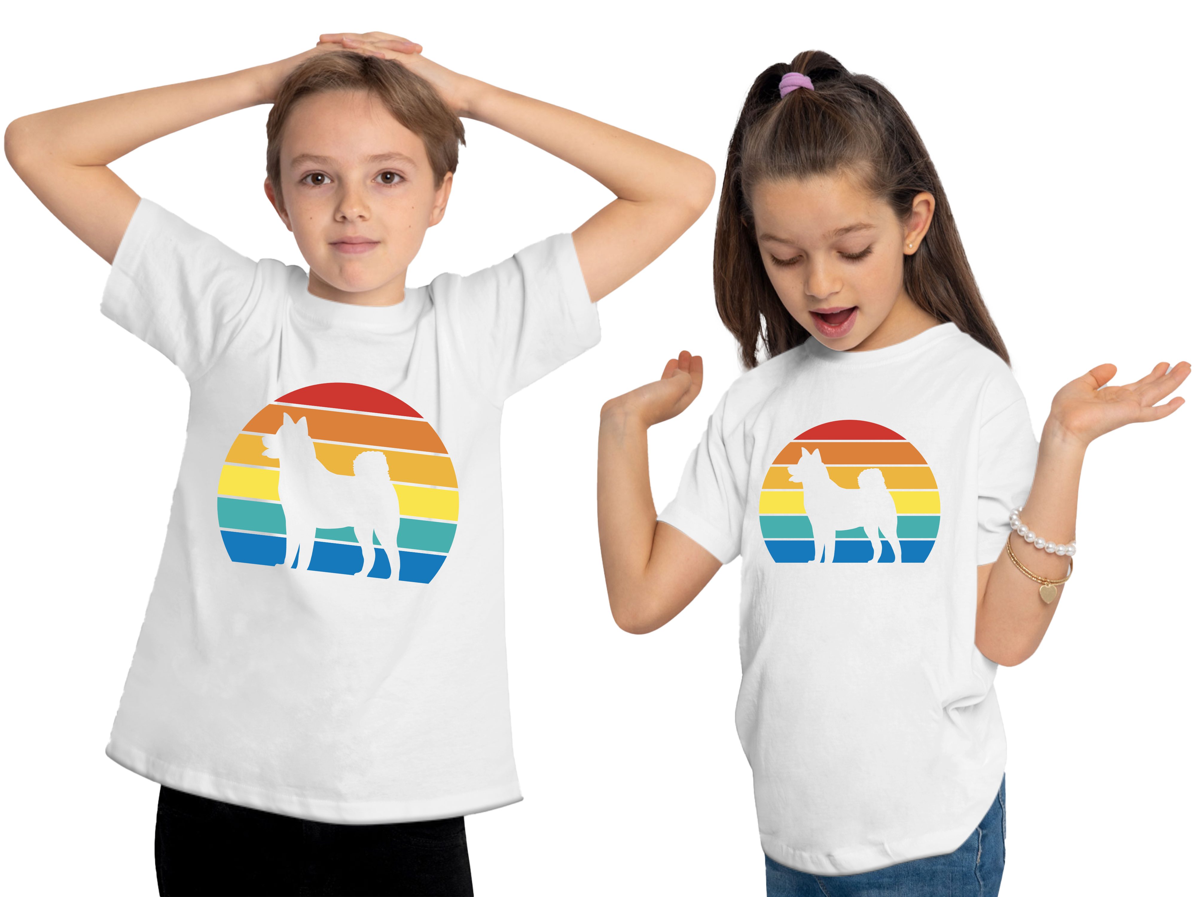 Print-Shirt Bild Aufdruck, i236 Retro bedruckt Baumwollshirt weiss mit T-Shirt Kinder - Hunde MyDesign24 Akita
