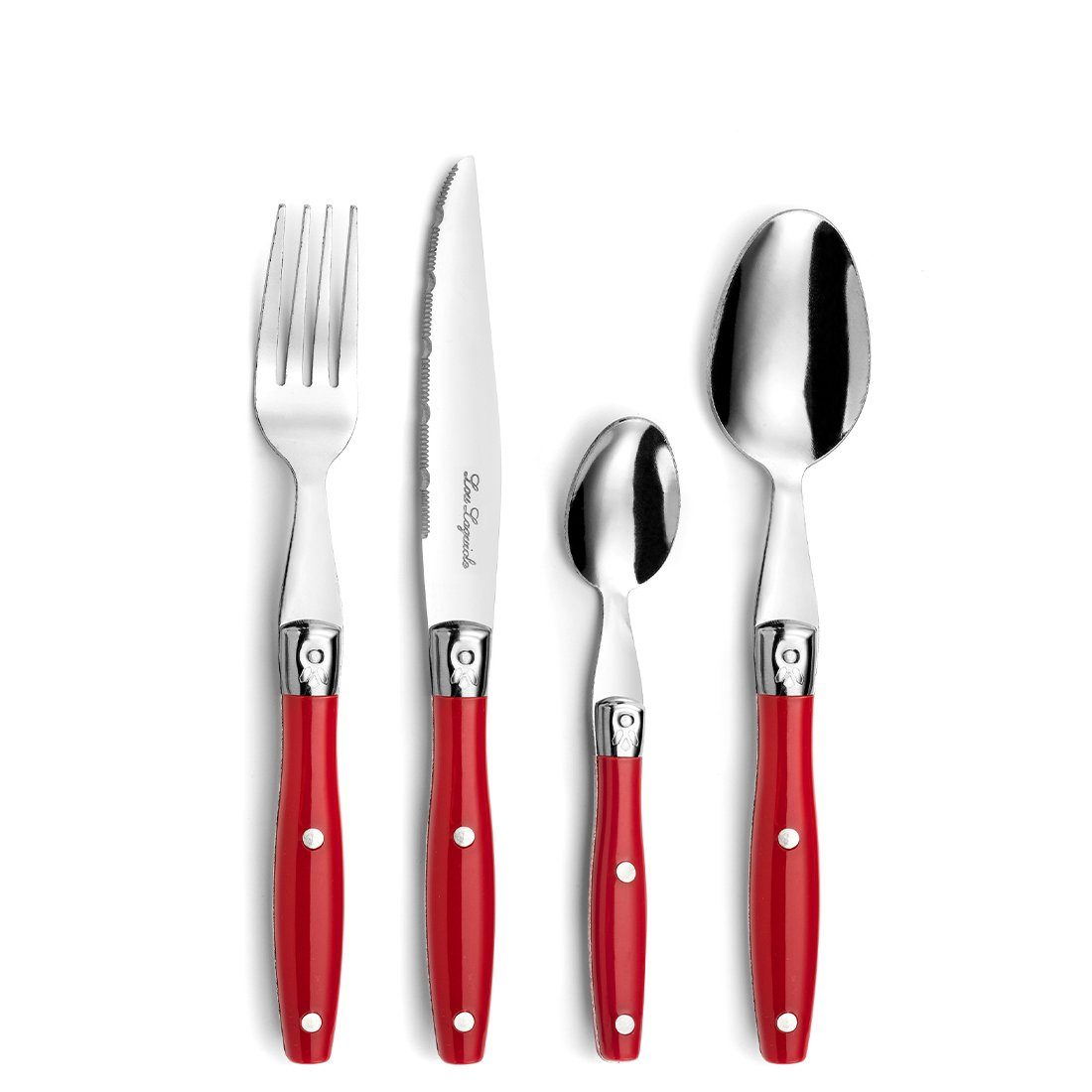 Lou Laguiole Besteck-Set COMPTOIR (24-tlg), 6 Personen, Edelstahl 18/0, Kunststoff, rot, hochglanzpoliert
