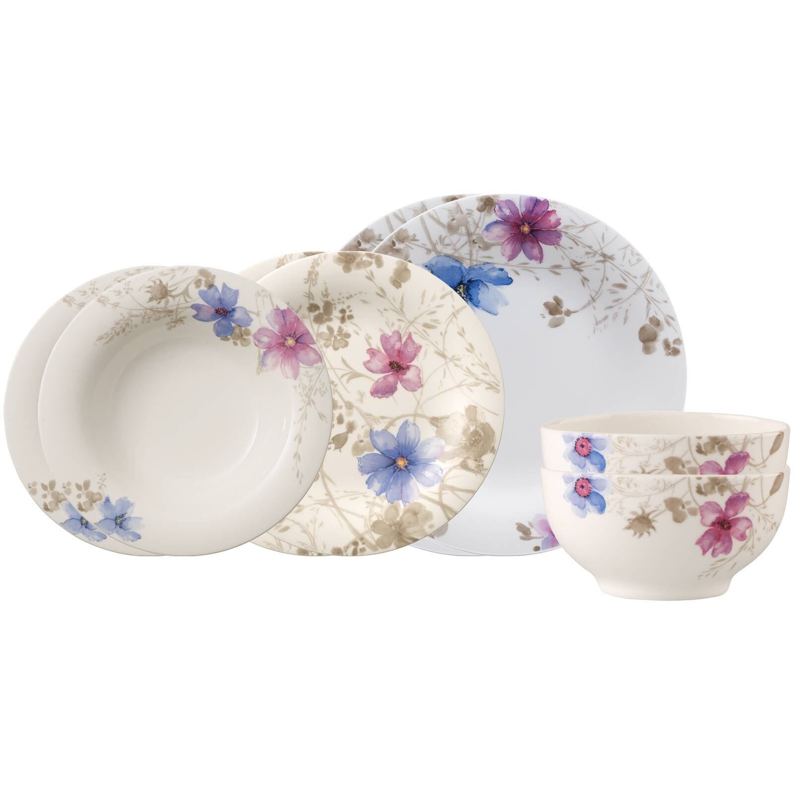 Villeroy & Boch Kombiservice Mariefleur Gris Basic Einsteiger-Set 8er Set (8-tlg), 2 Personen, Porzellan