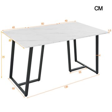 OKWISH Esstisch Küchentisch (rechteckig Küchentisch Marmoroptik Schreibtisch, Metallbeine, 1-St), mit verstellbare Metallbeinen,140 x 80cm