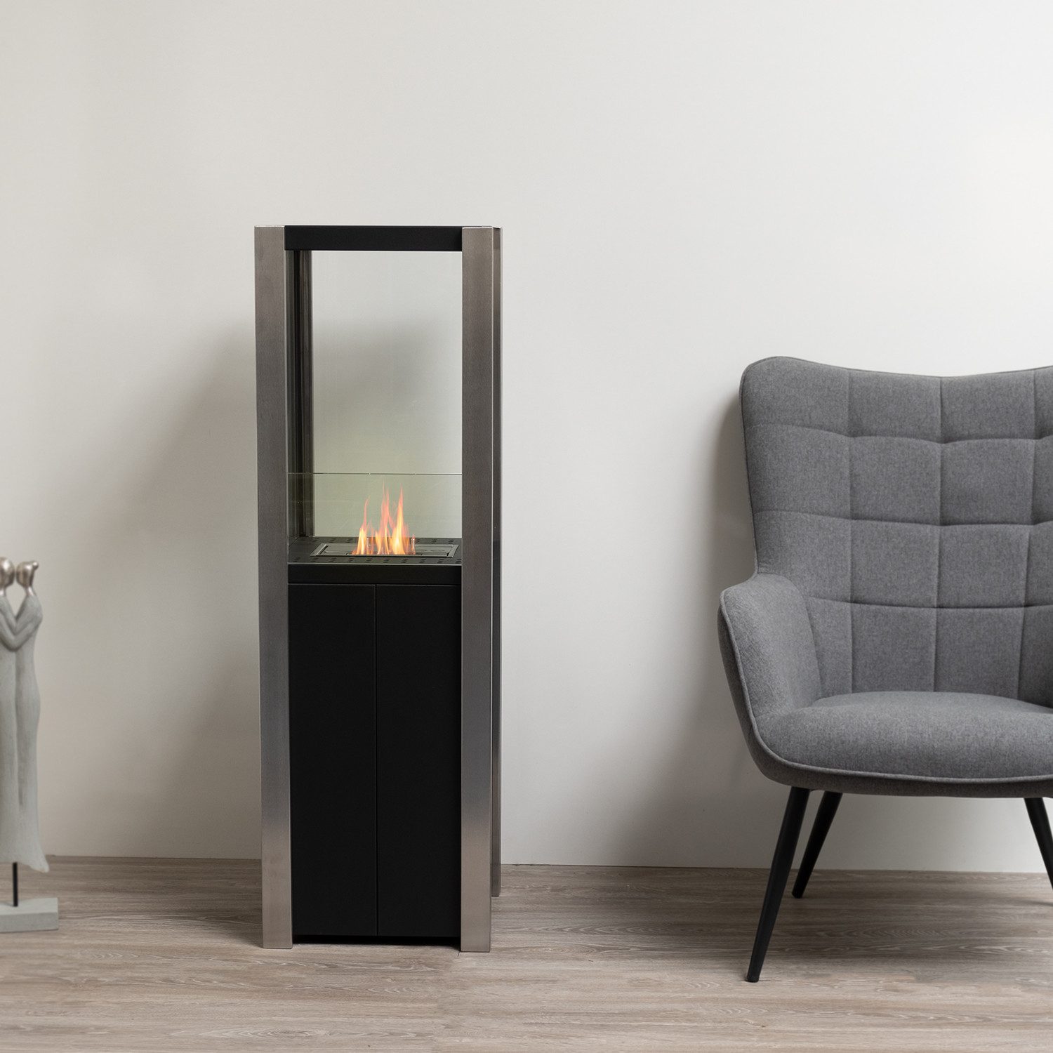 Moritz Dekokamin Standkamin 120 x 38 x 38 cm Säule 1,2 Liter Brenner, Ethanolbrenner Glasfeuer Terrassenfeuer Kamin