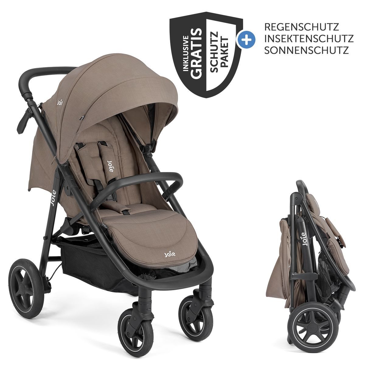 Joie Sport-Kinderwagen Mytrax Pro - Mushroom, Sportwagen mit Liegefunktion & Regenschutz höhenverstellbar bis 22 kg