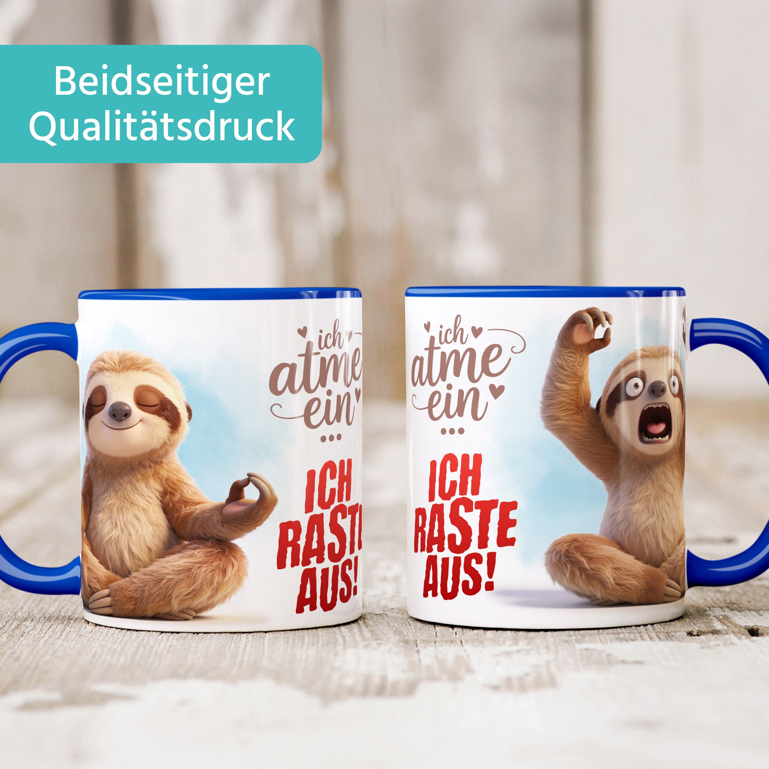 SpecialMe Tasse Tasse Faultier Spruch - Ich atme ein, ich raste aus -Bürotasse, Keramik – Bild 3 von 5