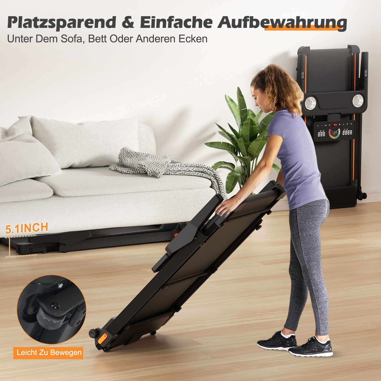 TWSOUL Laufband Klappbares Walking Pad, 1-12 km/h, 2238W motor, 1-12 km/h, Max. 180 KG