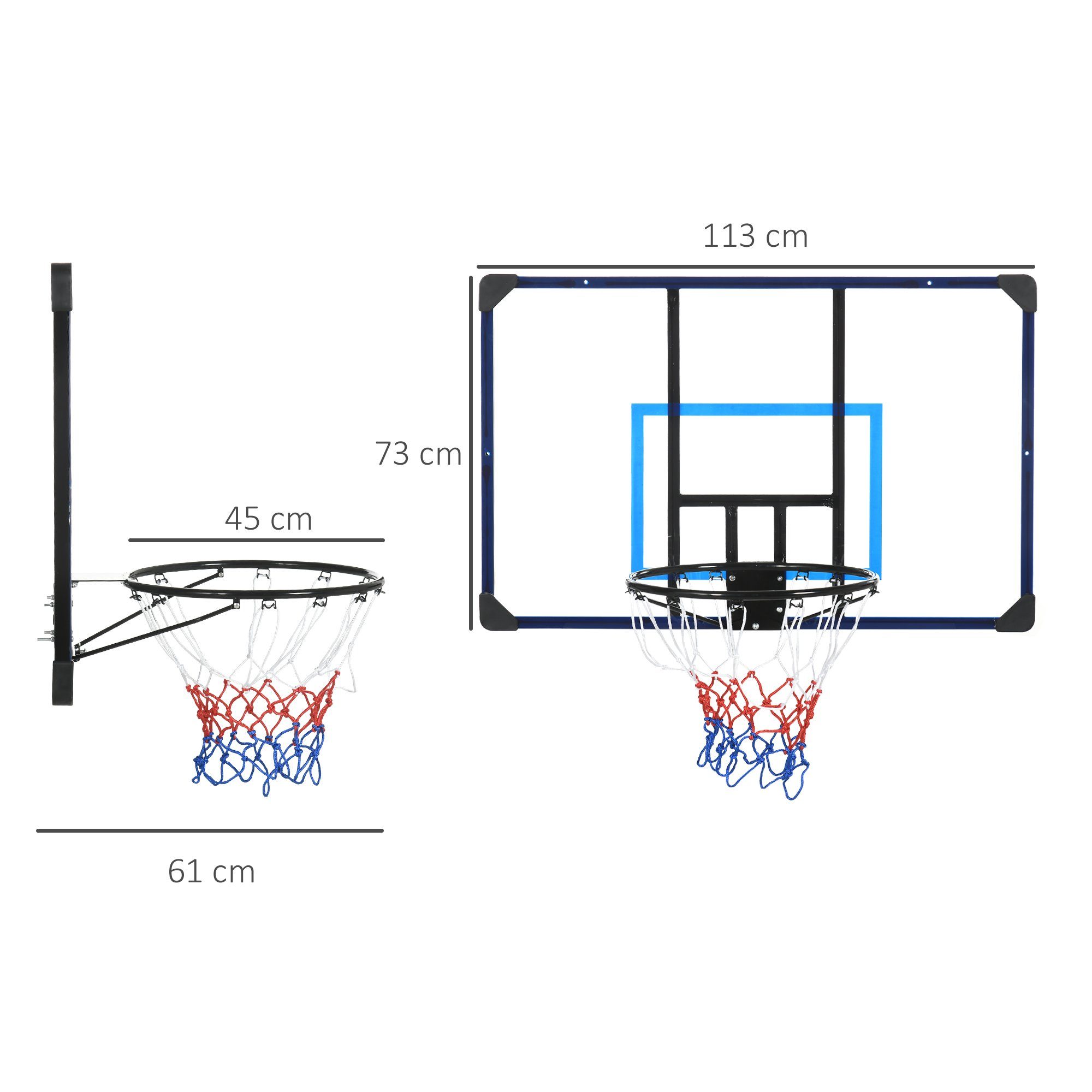 Basketballständer für cm Korb, SPORTNOW mit 1-St., Basketballboard, Stahl (Basketballnetz Outdoor, 73H 113L Basketballkorb), mit x 61B x Basketballbrett