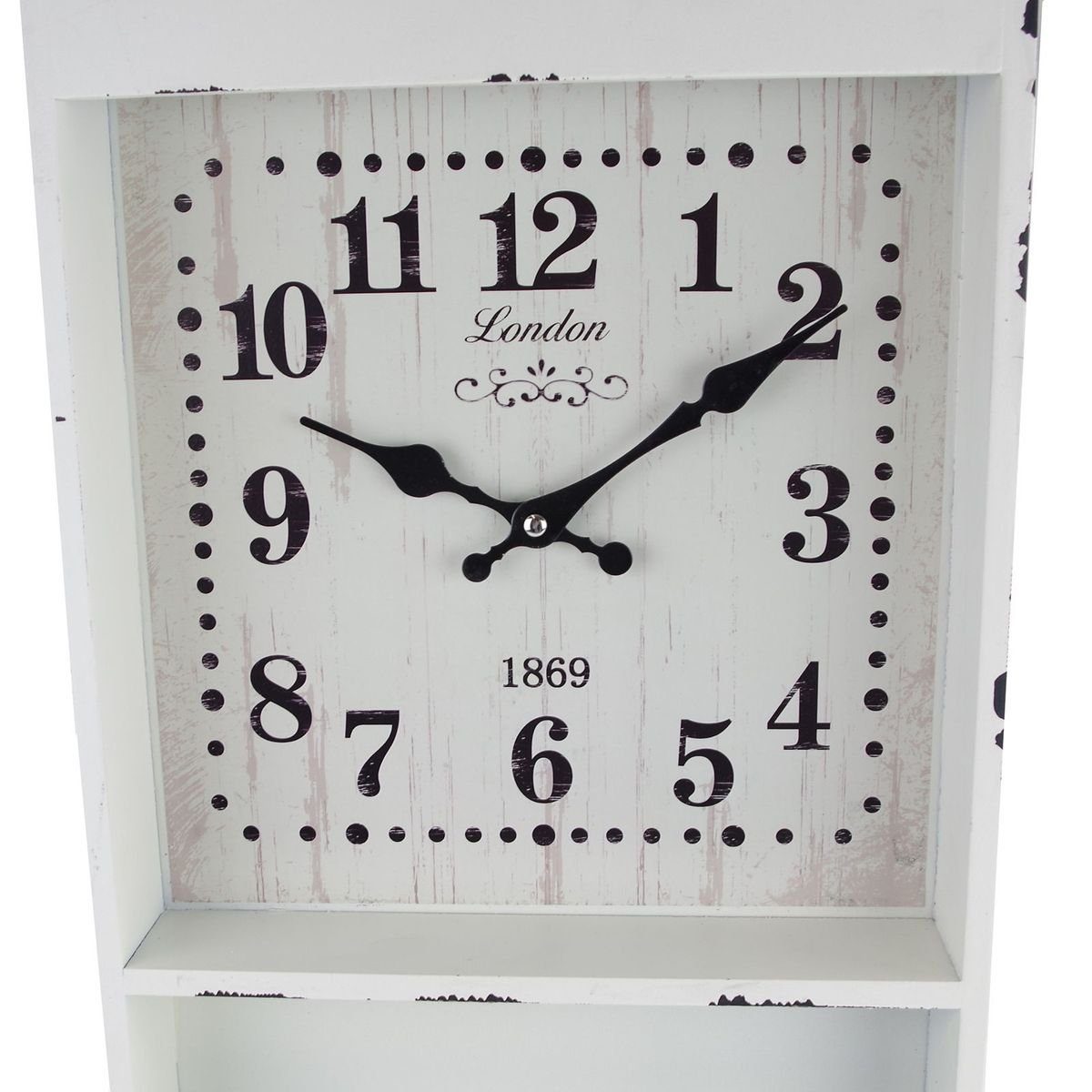 Wandregal weiß in im Uhr integrierter (mit 3 mit grau oder Uhr Vintagelook Fächern)