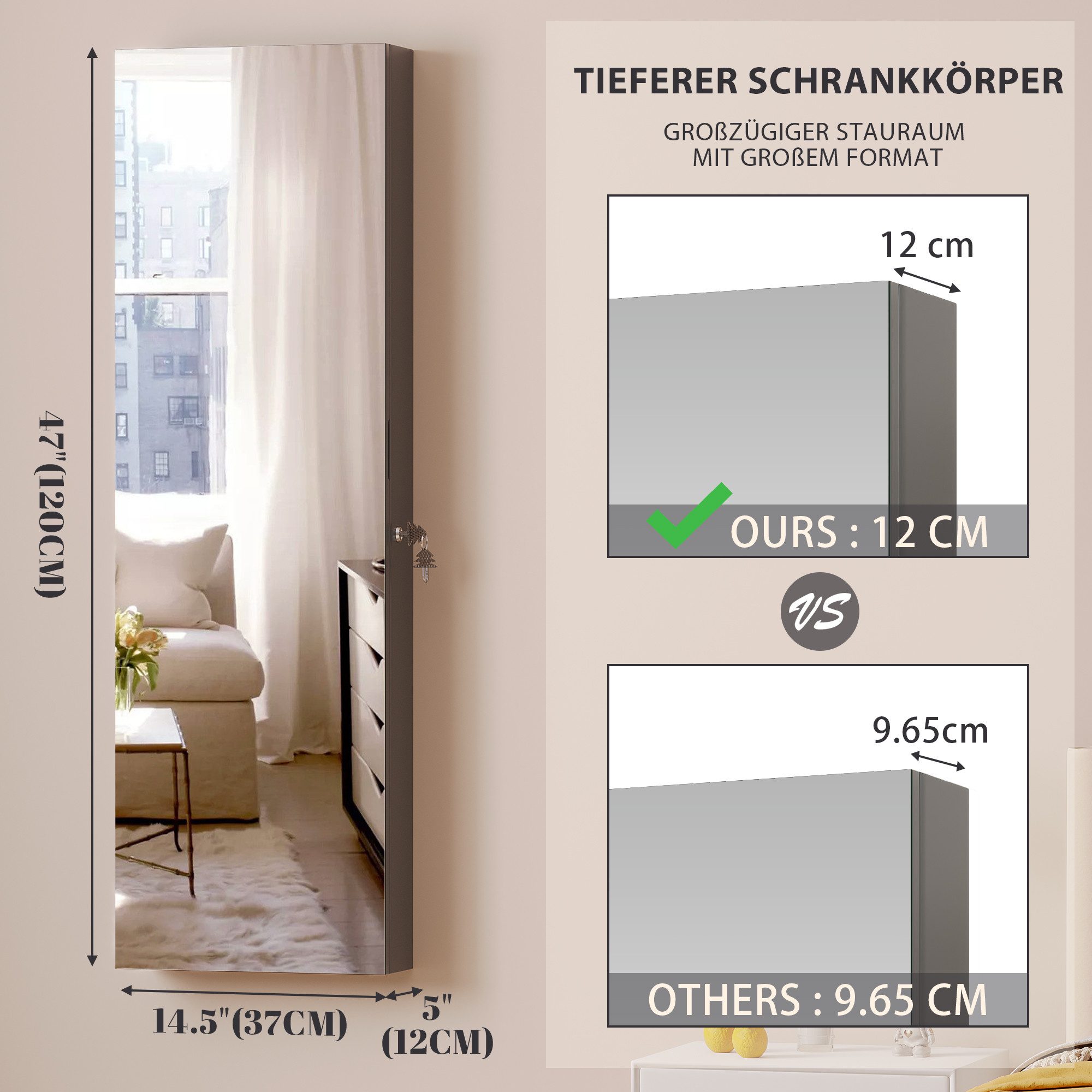 LVSOMT Schmuckschrank mit Spiegel, Hängend und günstig online kaufen