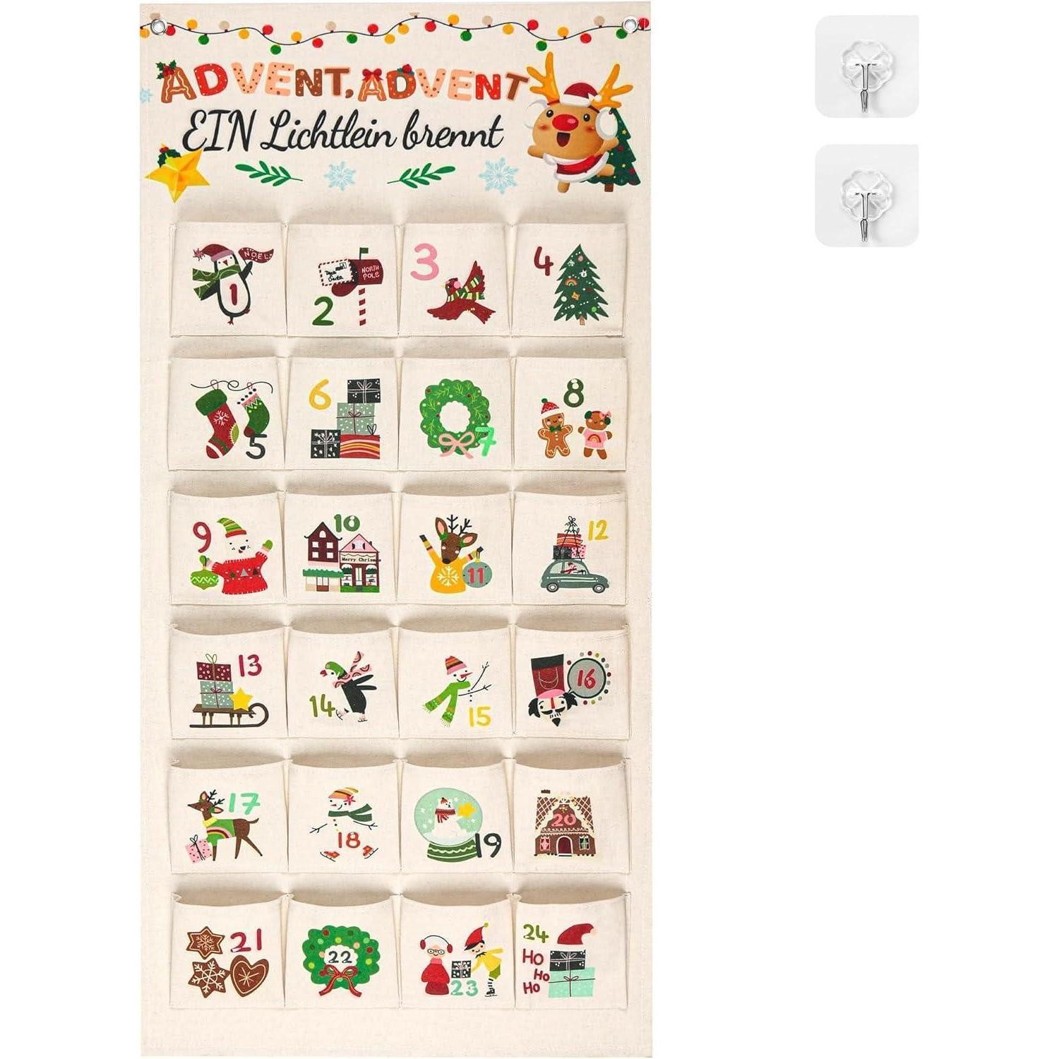 LuxusKollektion befüllbarer Adventskalender Adventskalender 24 Wandteppich Haken Stoffbeutel Weihnachten Cartoons