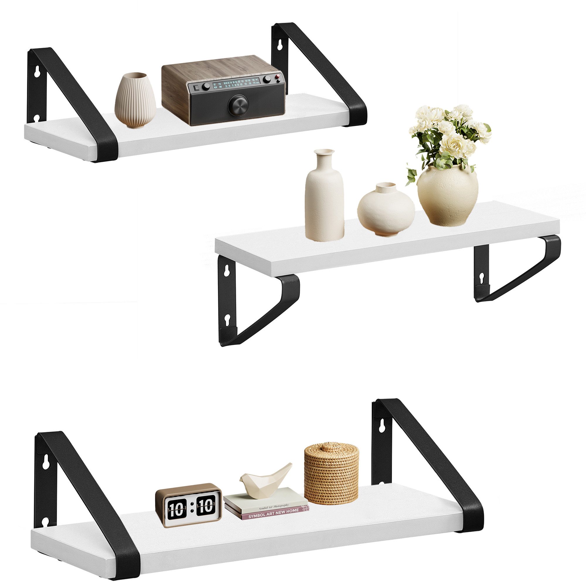 VASAGLE Wandregal Schweberegal, 3er Set, Regalbrett, 2 Montagemöglichkeiten, 3-tlg., 20/30/40 cm, für Wohnzimmer, Küche