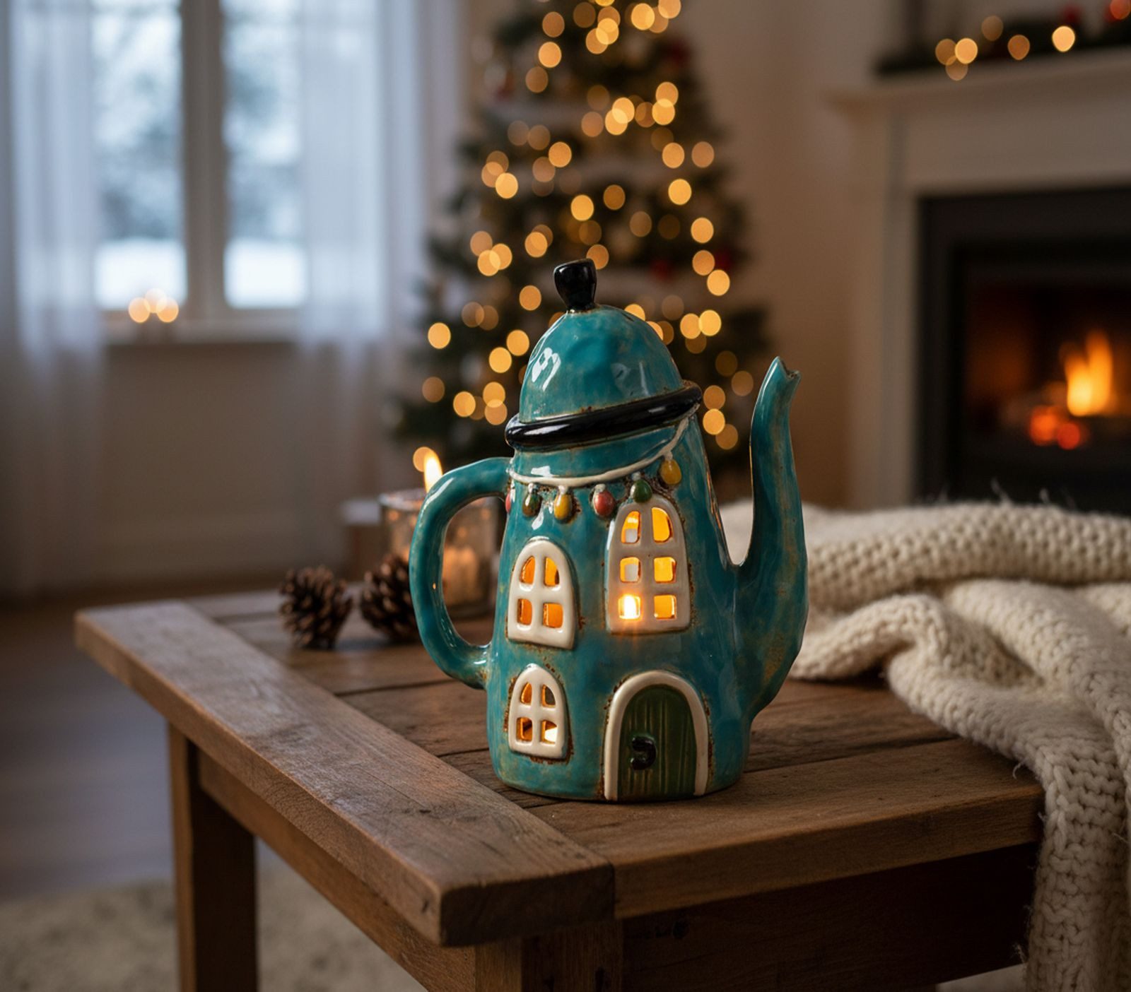 formano Teelichthalter mit Tablett Windlicht Kanne 18x20 cm Steinzeug Handb günstig online kaufen