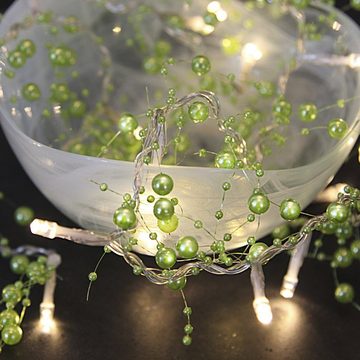 STAR TRADING LED-Lichterkette LED Deko Lichterkette Perlen 20 warmweiße LED 1,1m Batterie Timer grün, 20-flammig