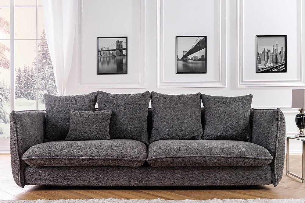 225cm Federkern grau, · riess-ambiente · Einzelartikel Bouclé Sofa Armlehne Wohnzimmer Skandinavisch 3-Sitzer · · · Teile, 1 mit COCOONING
