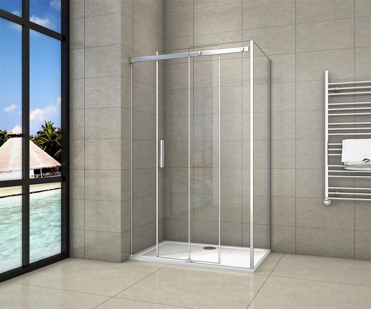 Thumbnail - duschspa Eckdusche 6mm 195cm Duschkabine Schiebetür + Seitenwand Duschtür Glastür, BxT: 100x80 cm, Einscheibensicherheit...