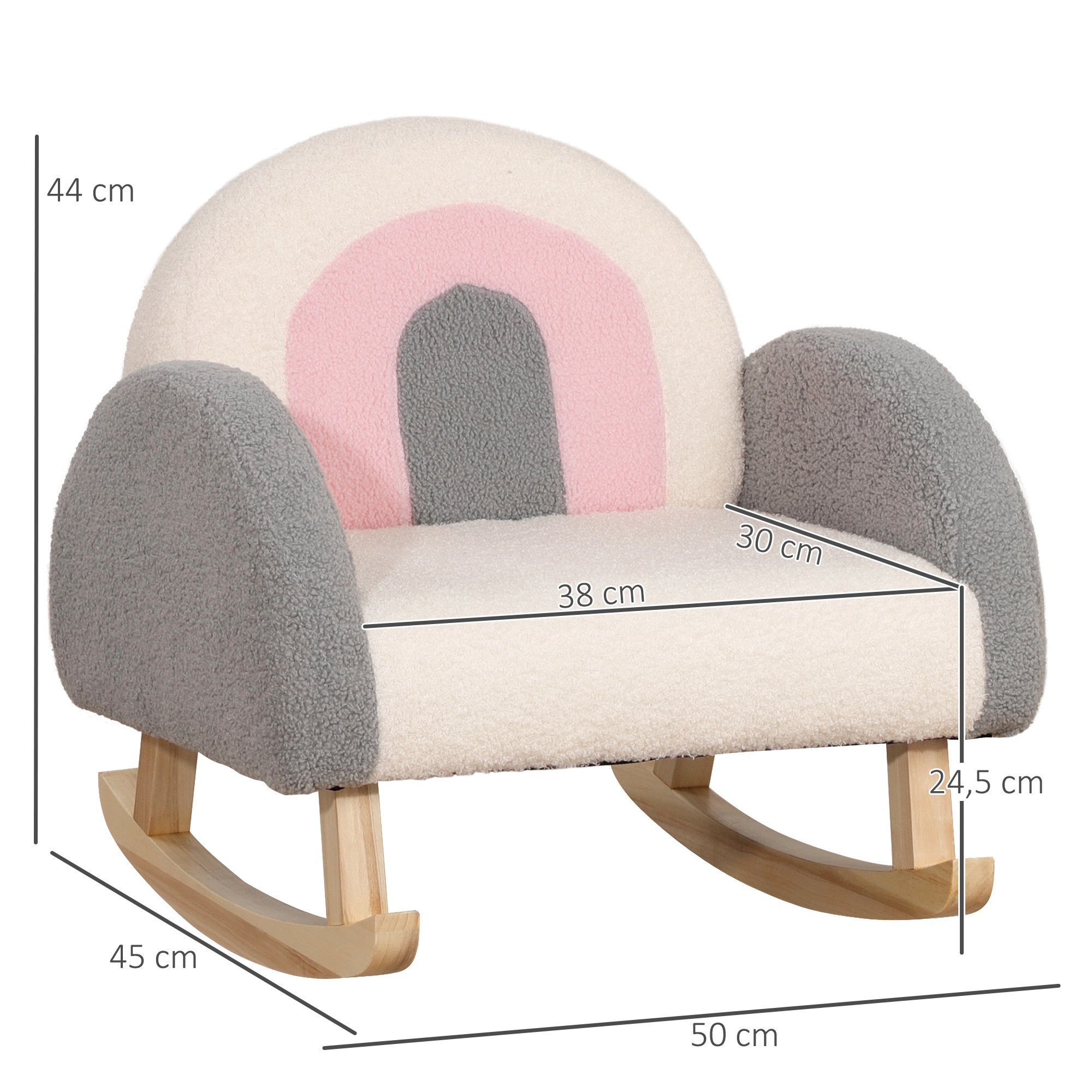 HOMCOM Sessel Schaukelstuhl Kindermöbel 1,5-3 Jahre), Kinder Kinderstuhl Grau cm 45T Lammfellimitat 50H 1-St., 50B x (Kindersessel, x Kindercouch für