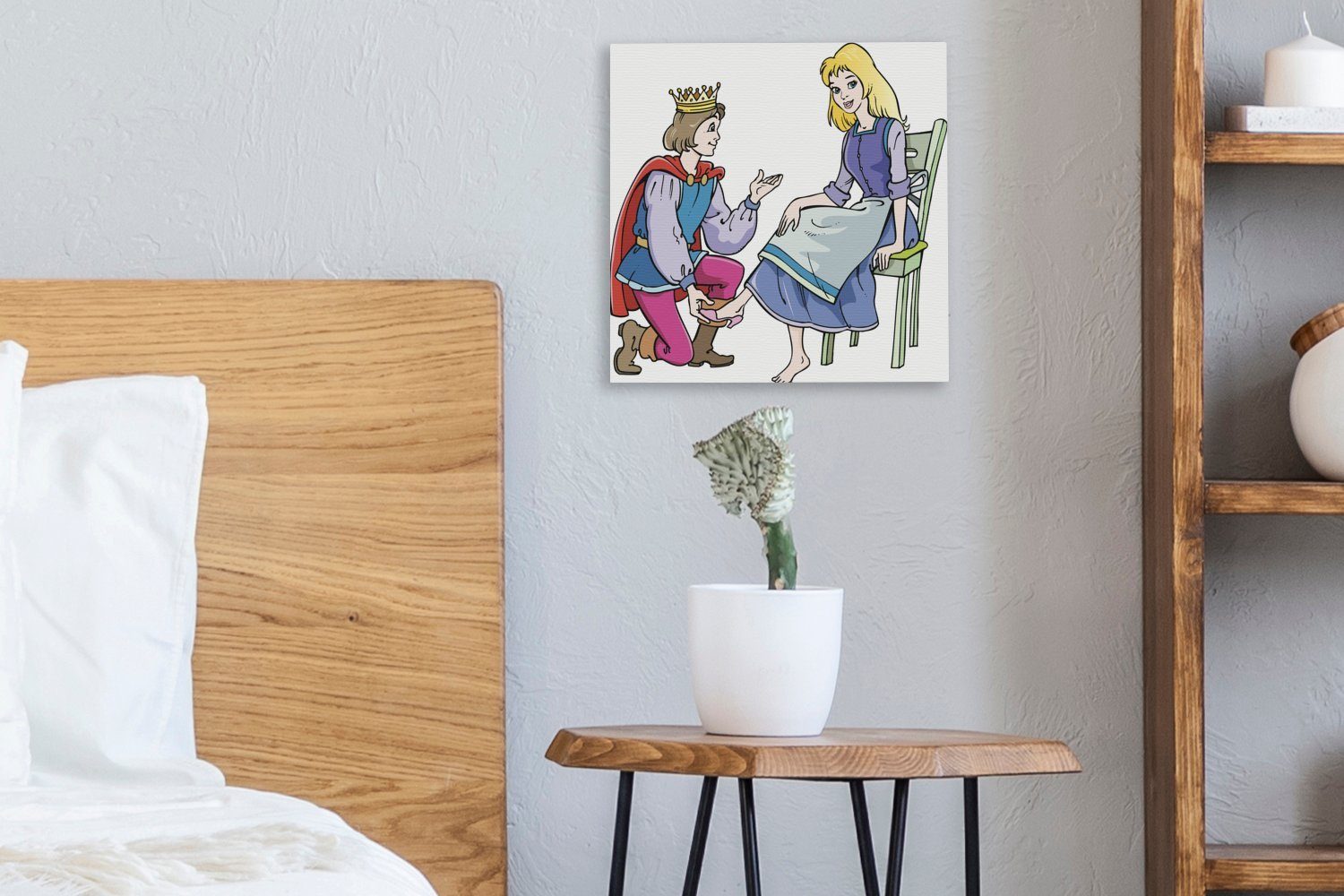 OneMillionCanvasses® Leinwandbild von für Illustration Leinwand Anbringens Aschenputtels Schlafzimmer Wohnzimmer des (1 Bilder Glaspantoffel, St)