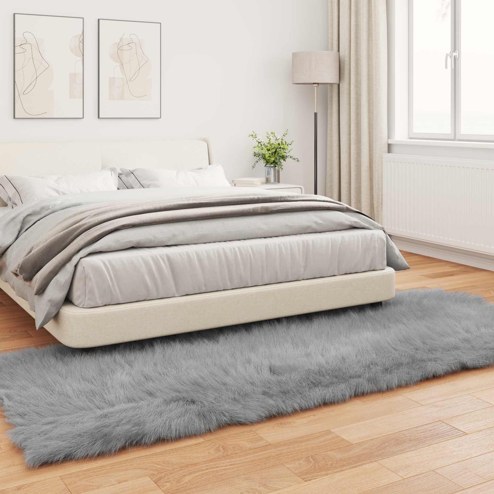 vidaXL Teppich Teppich aus Kunstschaffell TAFALLA Grau 80 x 250 cm Polyester, Hütte – Bild 4 von 5