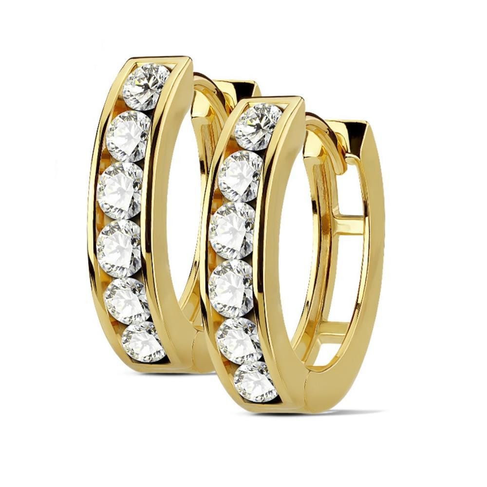 Creolen-Set goldene Ohrringe Kristalle 4mm aus Edelstahl Damen