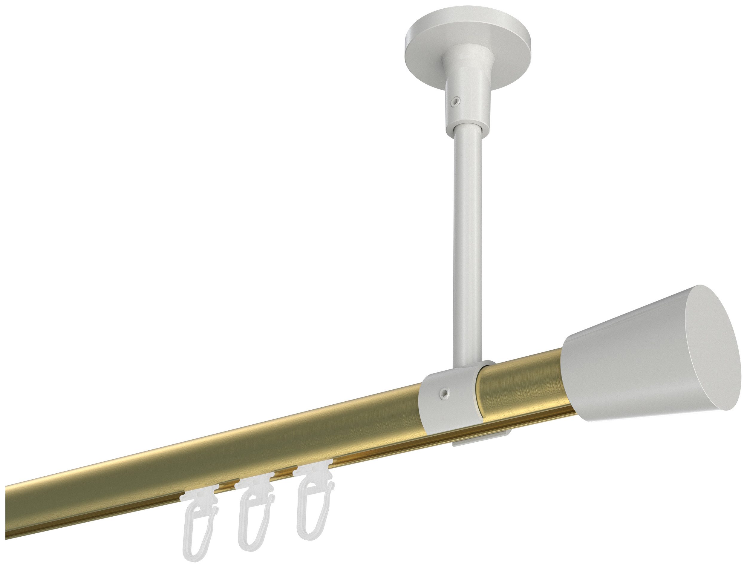 INTERDECO Innenlaufschiene Sonette Sitra, Ø 20 mm, 1-läufig, Fixmaß, kürzbar, Deckenmontage, Aluminium, Messing-Optik / Weiß / Bicolor