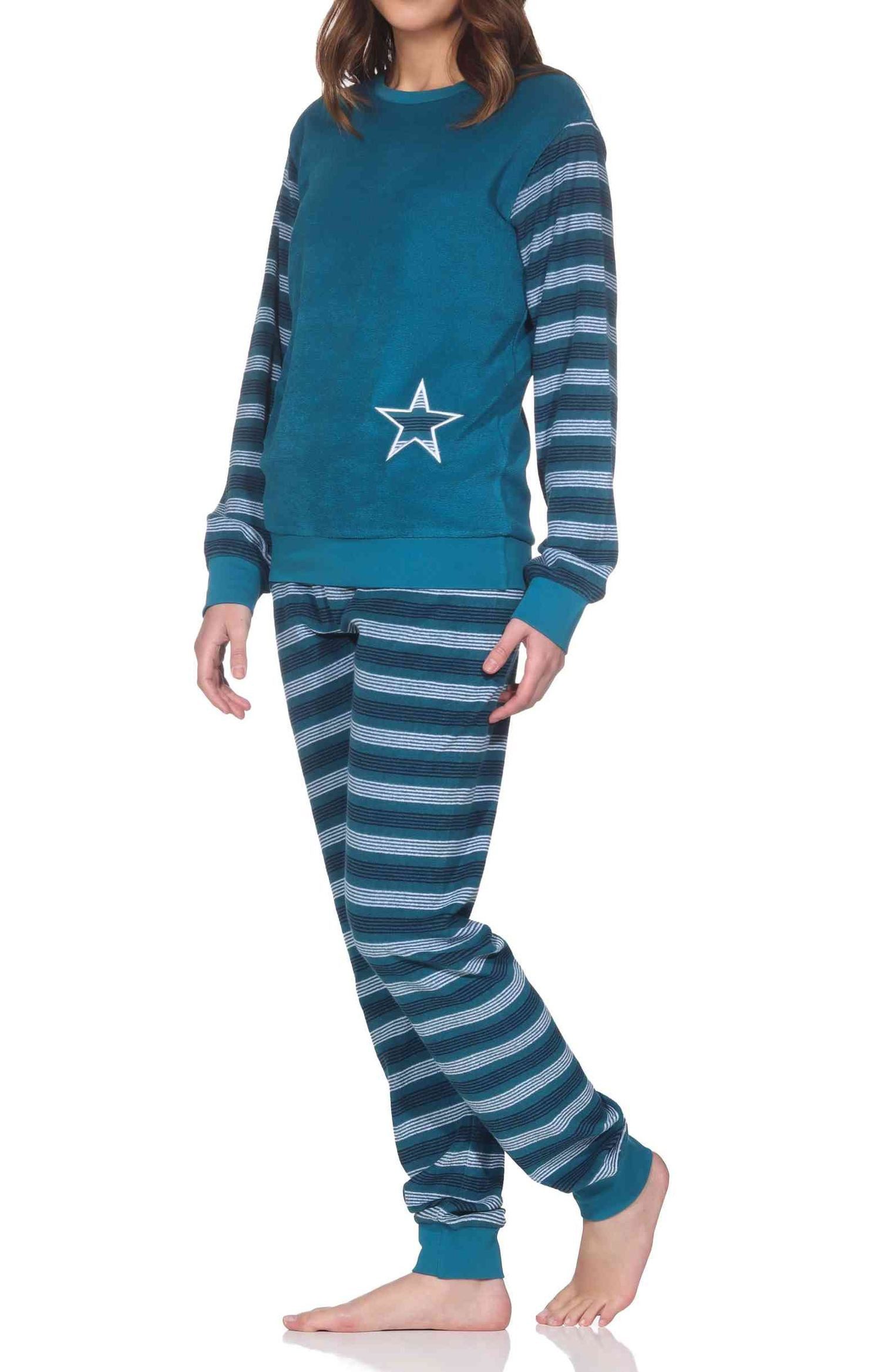 Normann Pyjama Normann Damen Frottee Pyjama lang mit Bündchen - auch in Übergröße