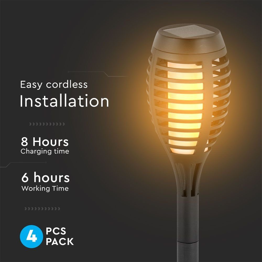 Steckleuchten Gartenlampen Set Solarfackeln 4er fest etc-shop LED Solar Warmweiß, LED-Leuchtmittel verbaut, Solarleuchte, Außen