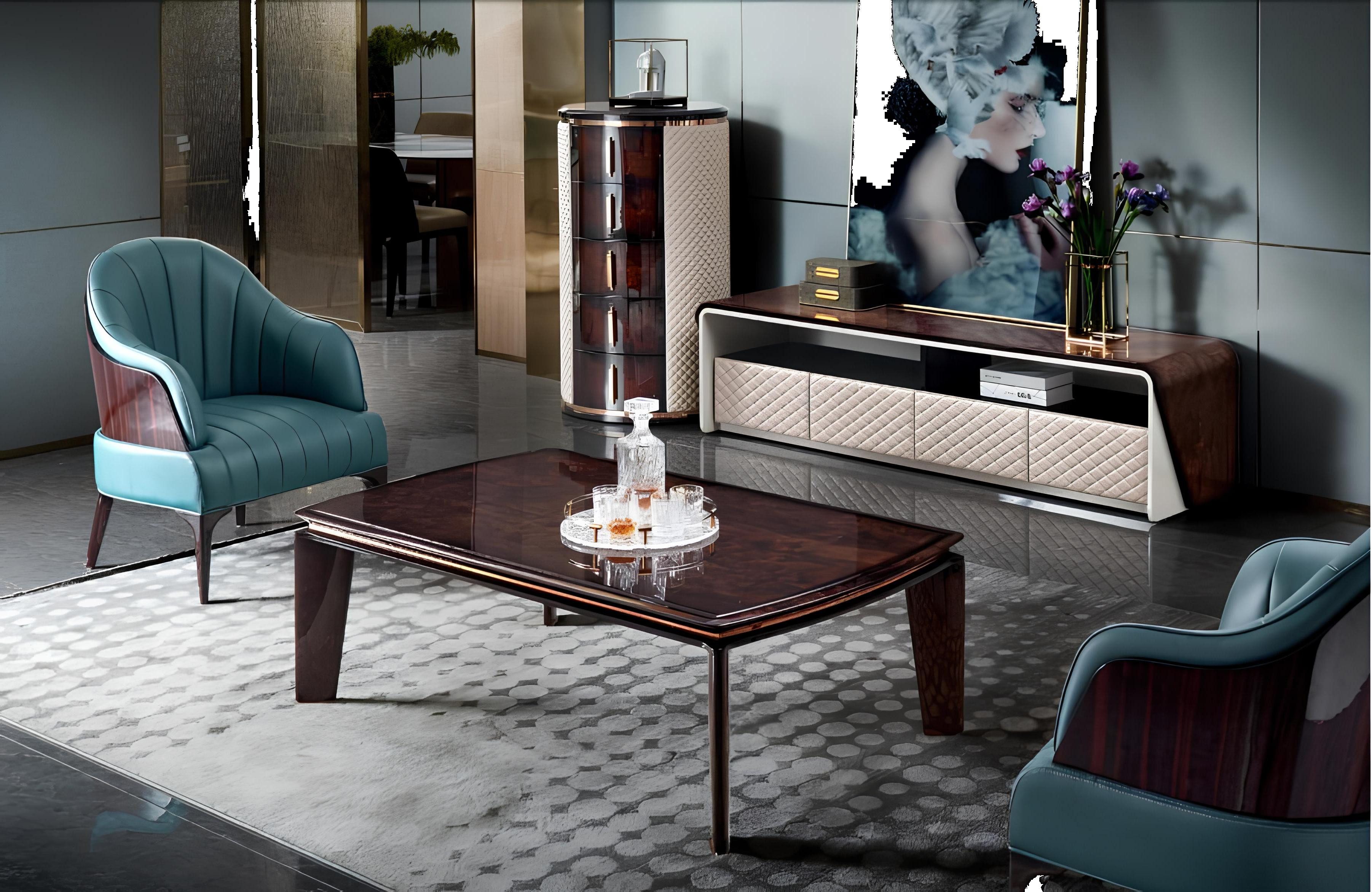 Xlmoebel Lowboard Elegantes Ledersideboard mit Hochglanz-Finish und Couchtisch (Couchtisch+Unterschrank), Hergestellt in Europa
