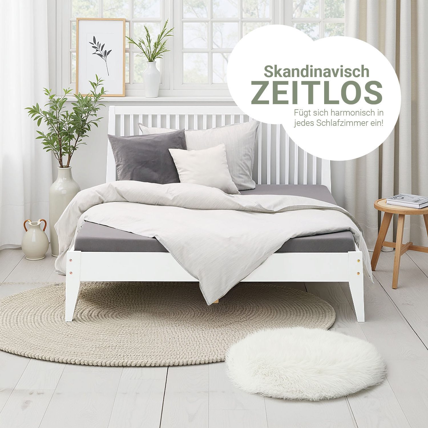 Homestyle4u Holzbett 140x200 Doppelbett Bettgestell Futonbett Weiß Holz mit günstig online kaufen