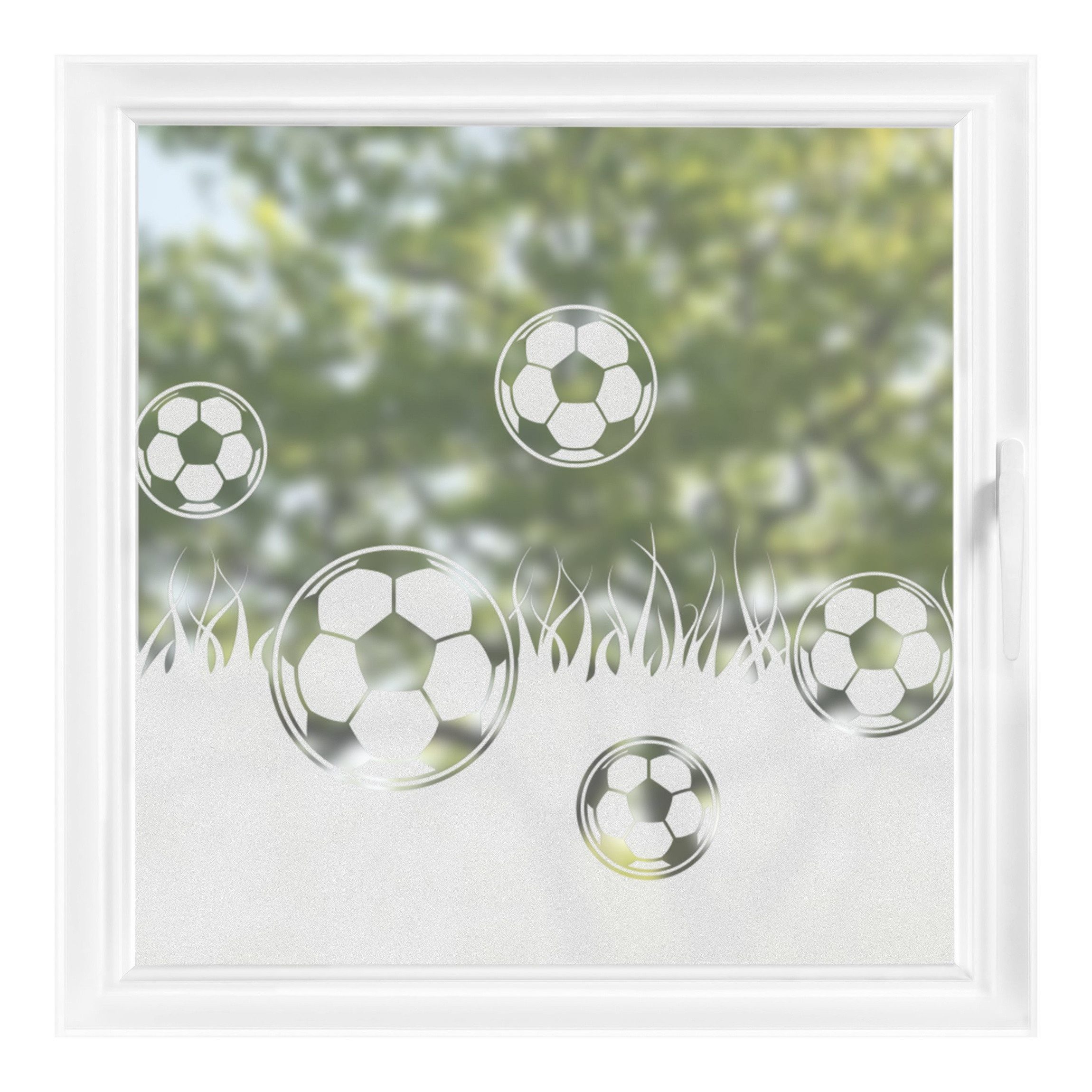 Bilderdepot24 Fensterfolie statisch haftend Motiv Fensterdeko Fußball - Rasen Bordüre Sport, blickdicht, Innen Fenster Tür Balkontür Kinderzimmer Jungenzimmer Mädchenzimmer