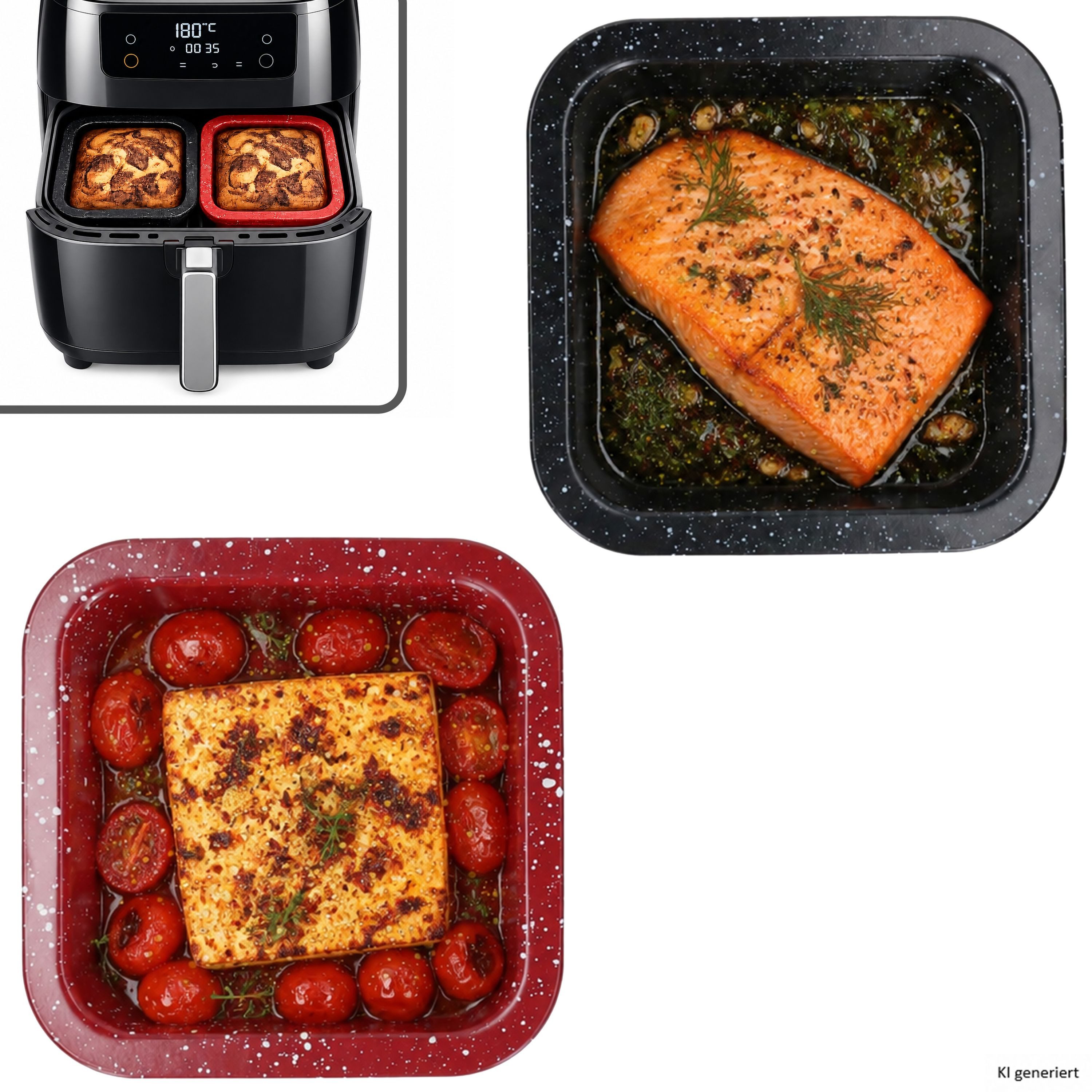 MamboCat Auflaufform 2er Set Cina Backform quadratisch 12x12cm Airfryer Backofen Auflauf, Stahl