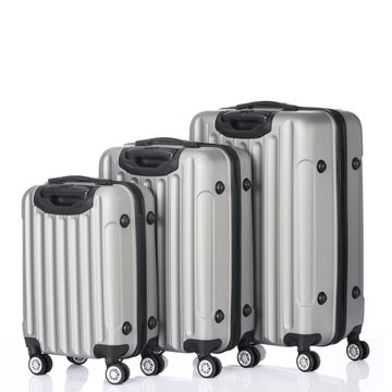 VINGLI Kofferset 3 teilig, 3 in 1 tragbarer ABS Trolley Koffer, Reisekoffer, Silbergrau, 4 Rollen, mit viel Stauraum