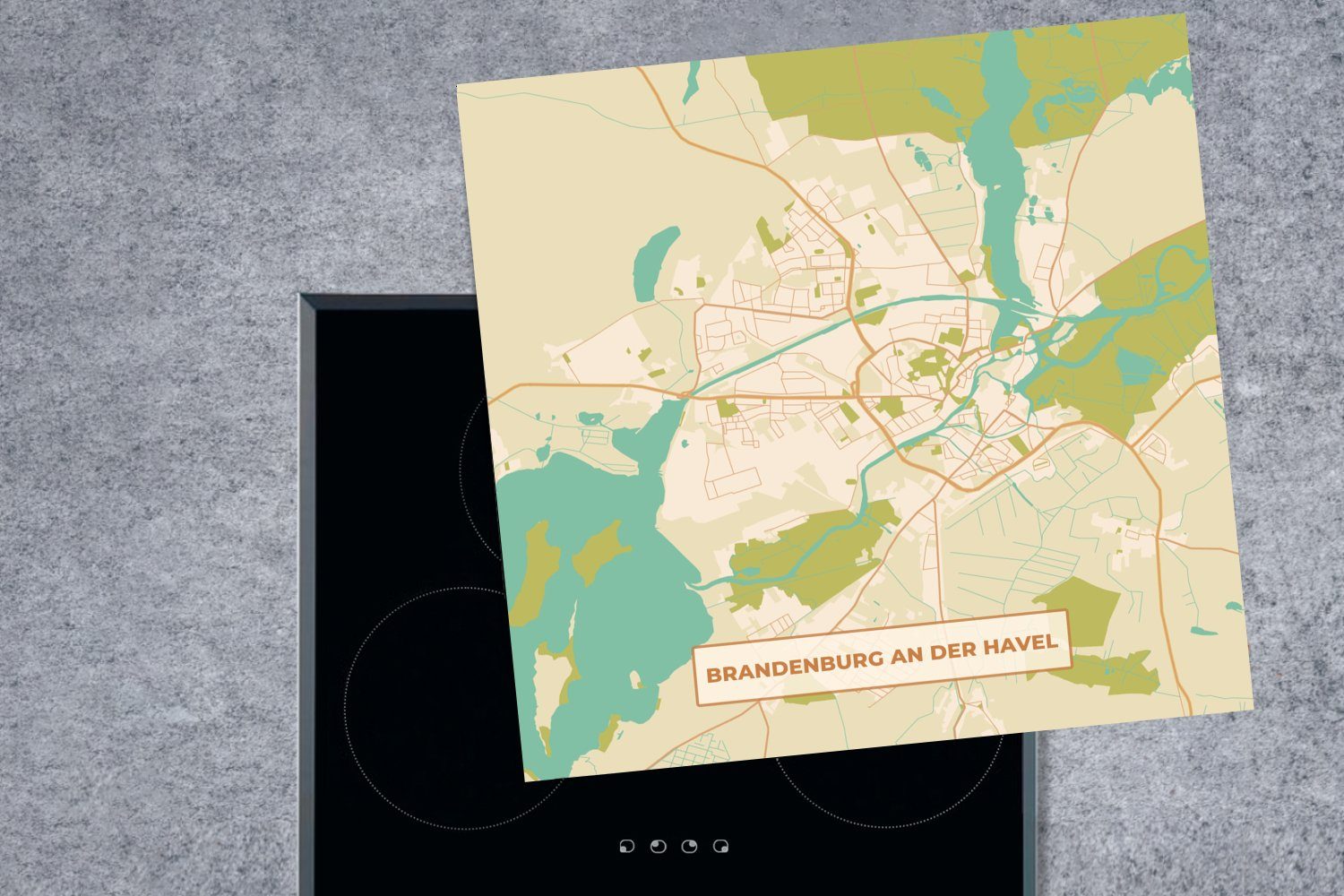 78x78 Karte, Herdblende-/Abdeckplatte tlg), der - Ceranfeldabdeckung, (1 Arbeitsplatte Vintage Karte - an Brandenburg MuchoWow Havel küche cm, - für Vinyl,