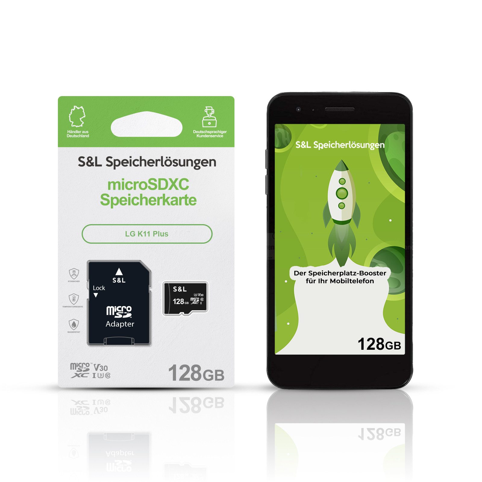Tec-Expert microSD Karte S&L für LG K11 Plus Speicherkarte (128 GB, Class 10, microSDXC)