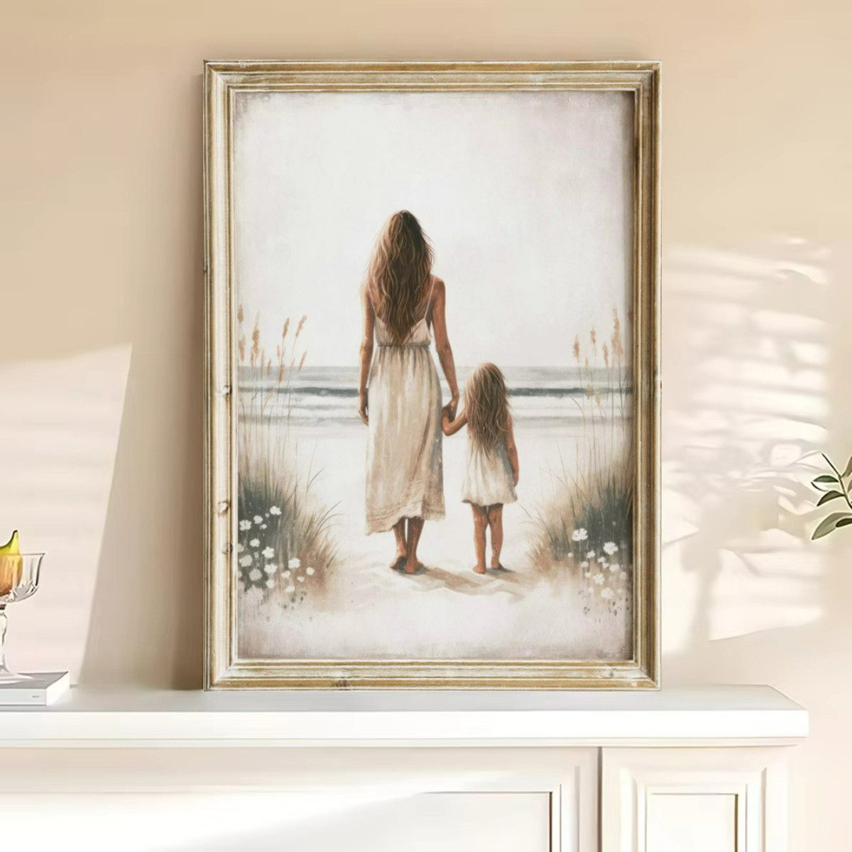 TPFLiving Kunstdruck (OHNE RAHMEN) Poster - Leinwand - Wandbild, Mutter und Kind Wandkunst Home Decor Leinwand Malerei (Leinwandbild XXL), Farben: Braun, Grau, Schwarz, Weiß, Blau, Gelb -Größe: 20x30cm