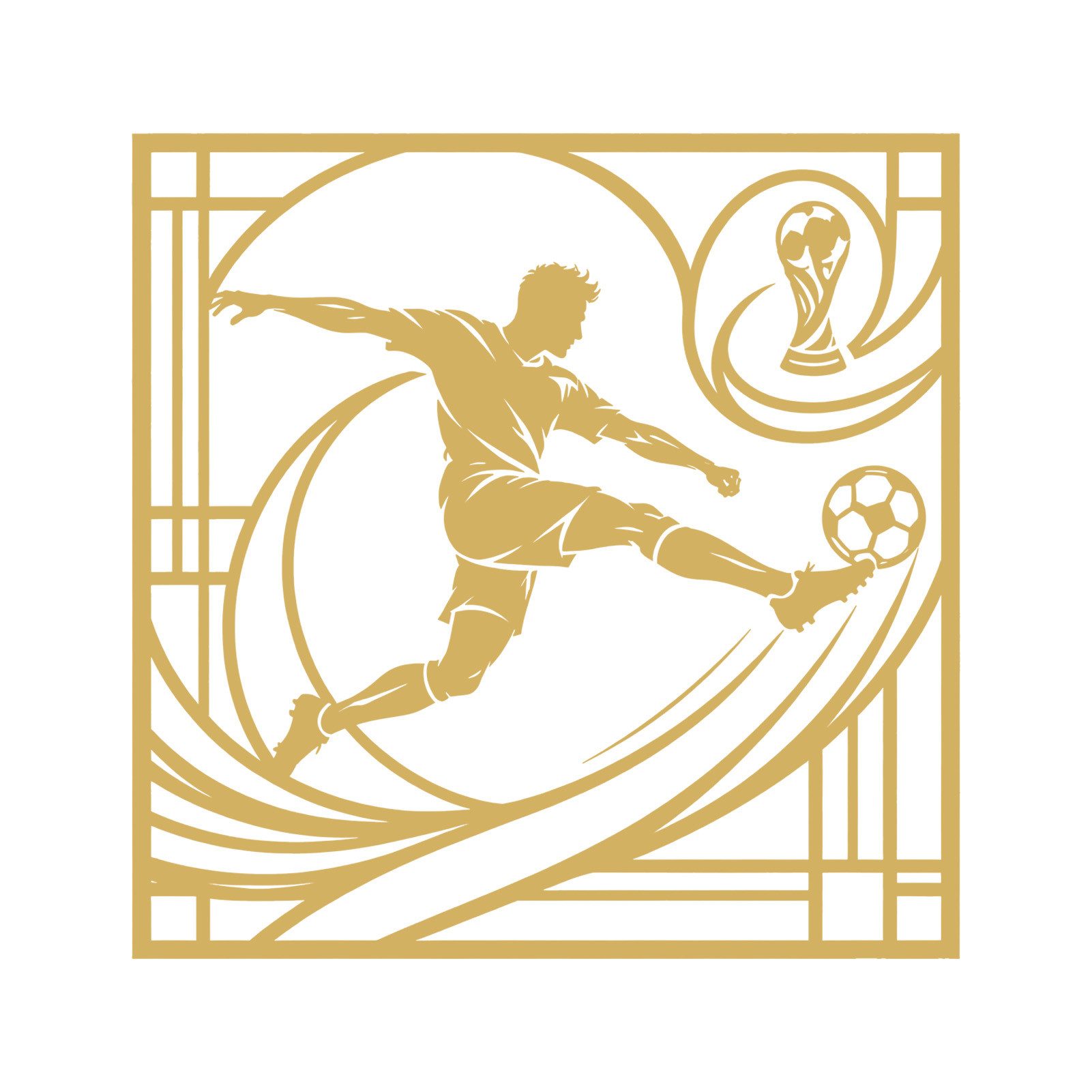 Jumpeak Wanddekoobjekt FIFA-Weltmeisterschaft Wanddekoration,Dynamische Linien,Schussmoment, Metall,4 Farben,WM spokal,Sportkunst,Fußballspiel,Spieler,53×53cm
