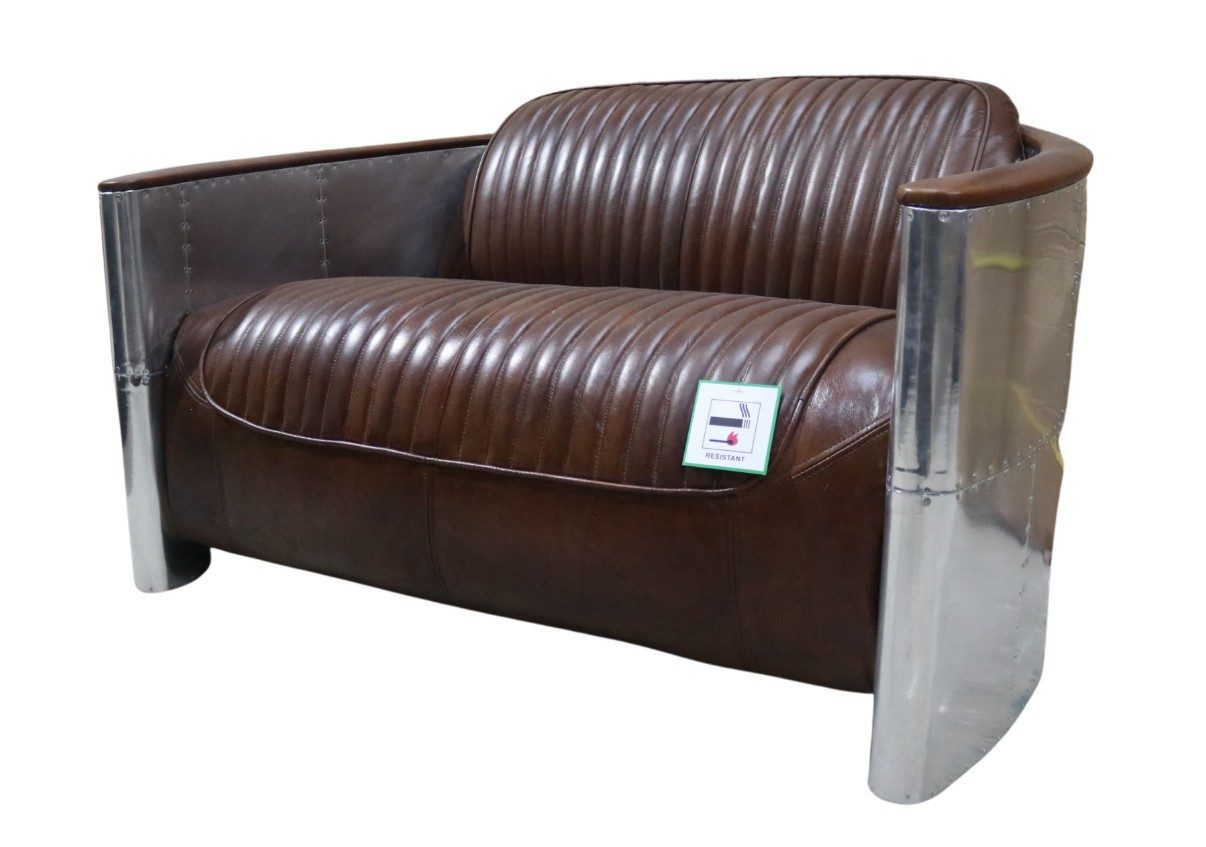Xlmoebel 2-Sitzer Vintage Leder Sofa aus Echtleder und Aluminium, 1 Teile, Hergestellt in Europa