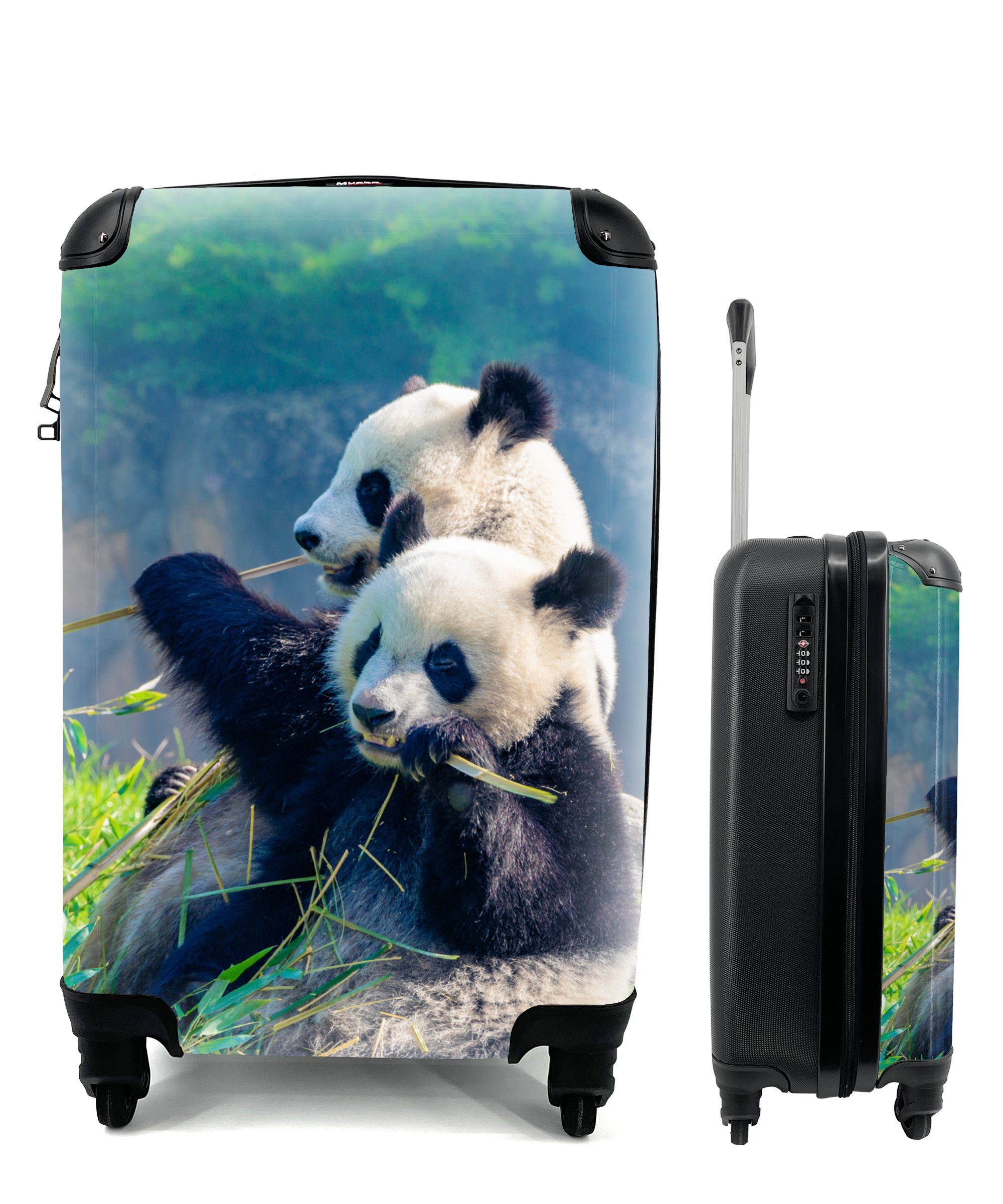 Reisekoffer - Reisetasche rollen, für - mit Ferien, Handgepäck Trolley, Bambus 4 Handgepäckkoffer - Panda MuchoWow Gras Tiere, Rollen,